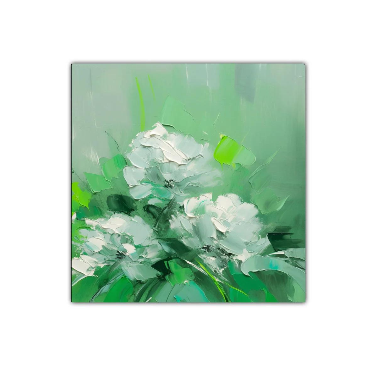 Cuadro decorativo con flores blancas sobre fondo verde — imagen principal