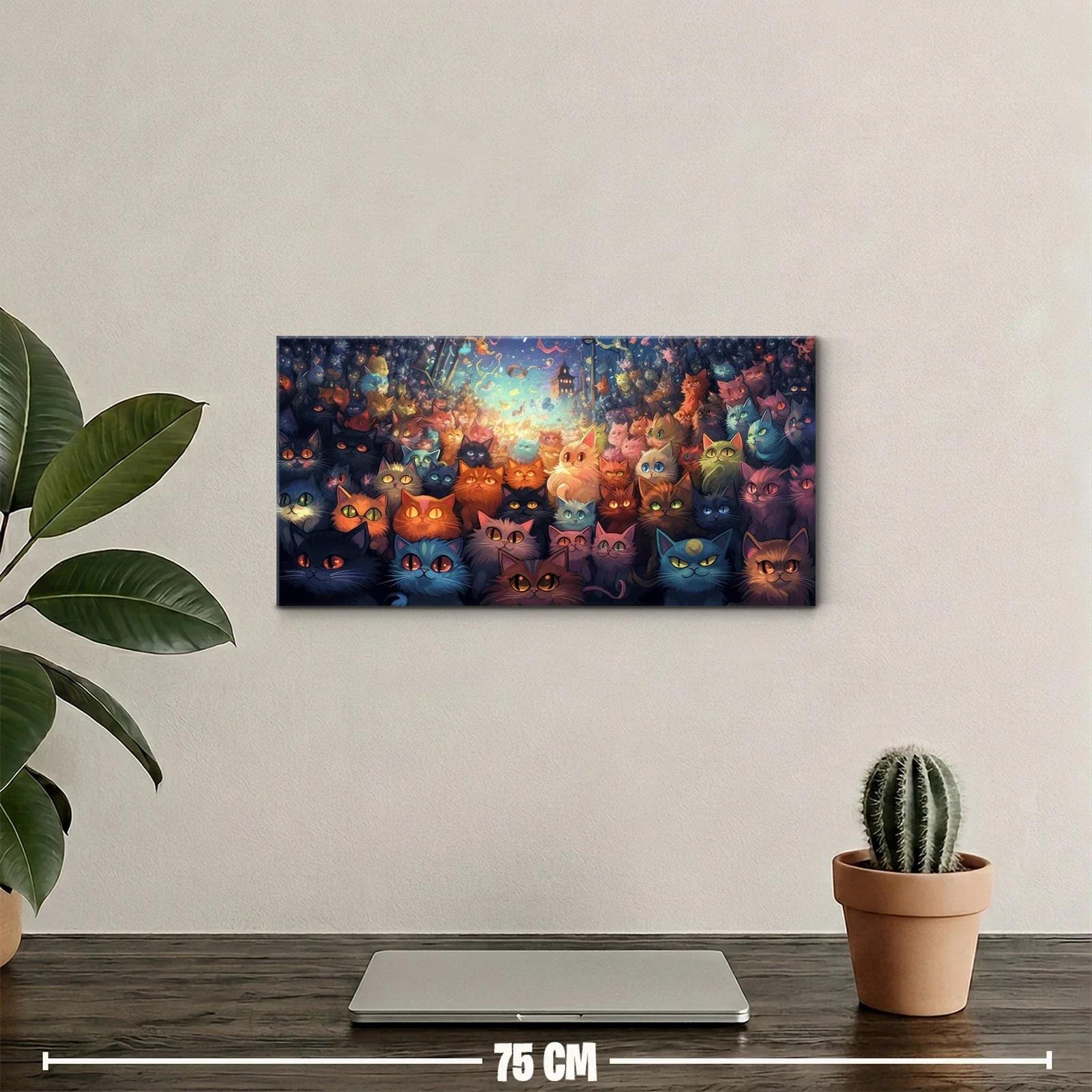 Cuadro multitud de gatos con ojos brillantes y apertura luminosa — miniatura 2