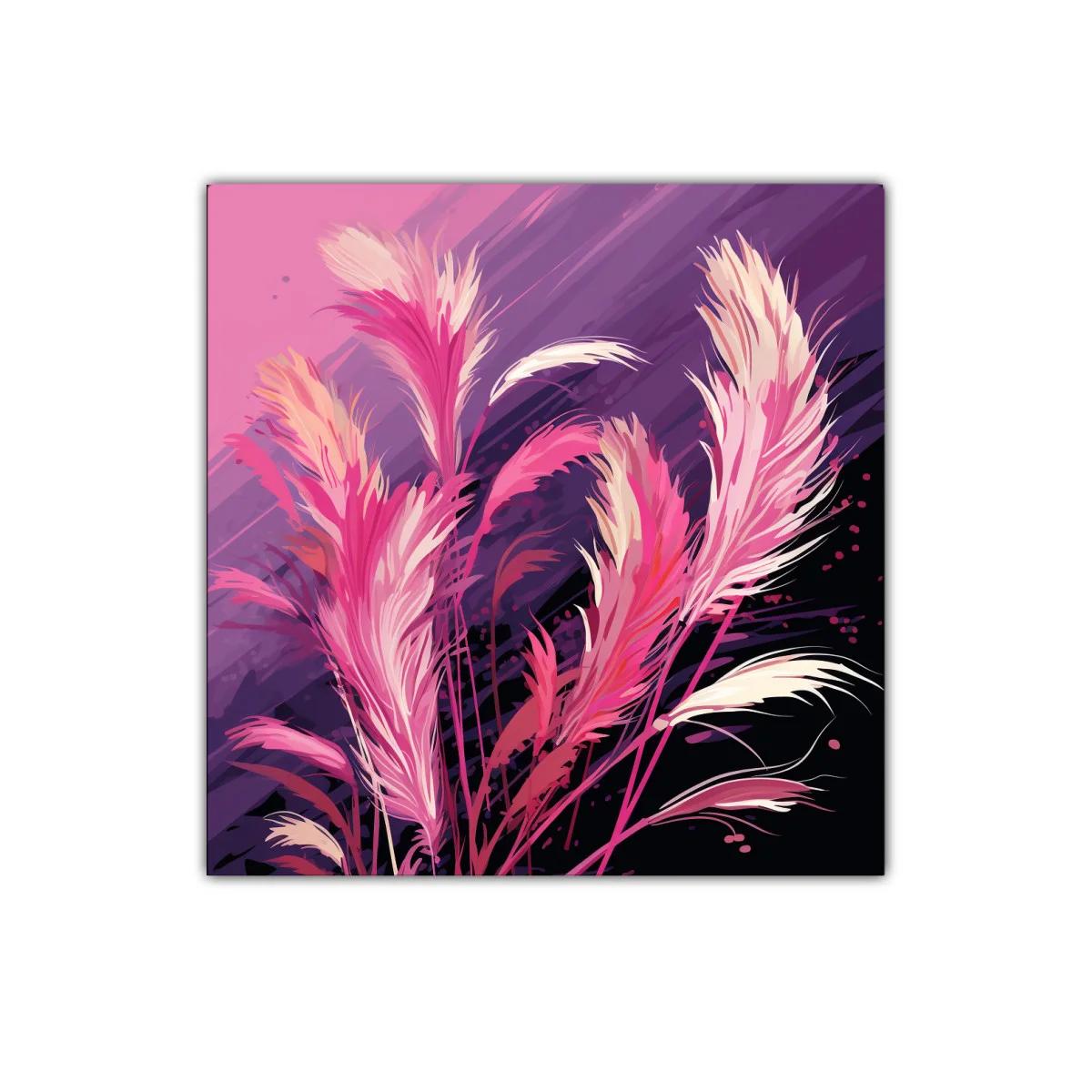 Cuadro decorativo con plumas en tonos rosas y violetas — imagen principal
