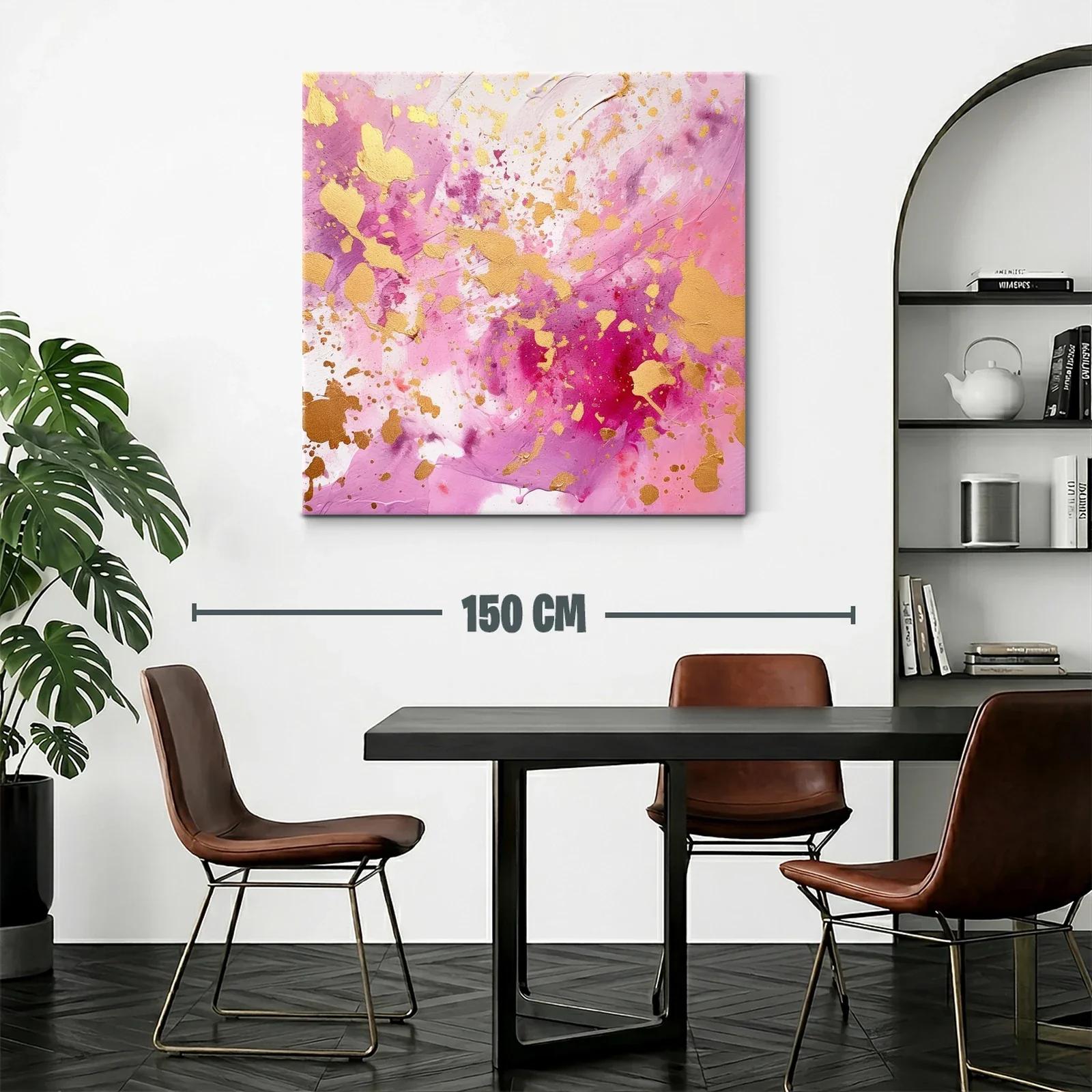 Cuadro abstracto con explosión de dorado y tonos rosas — miniatura 2