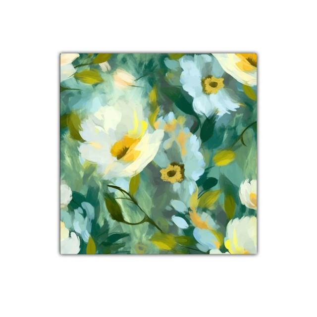 Cuadro floral con tonos verdes y amarillos vibrantes