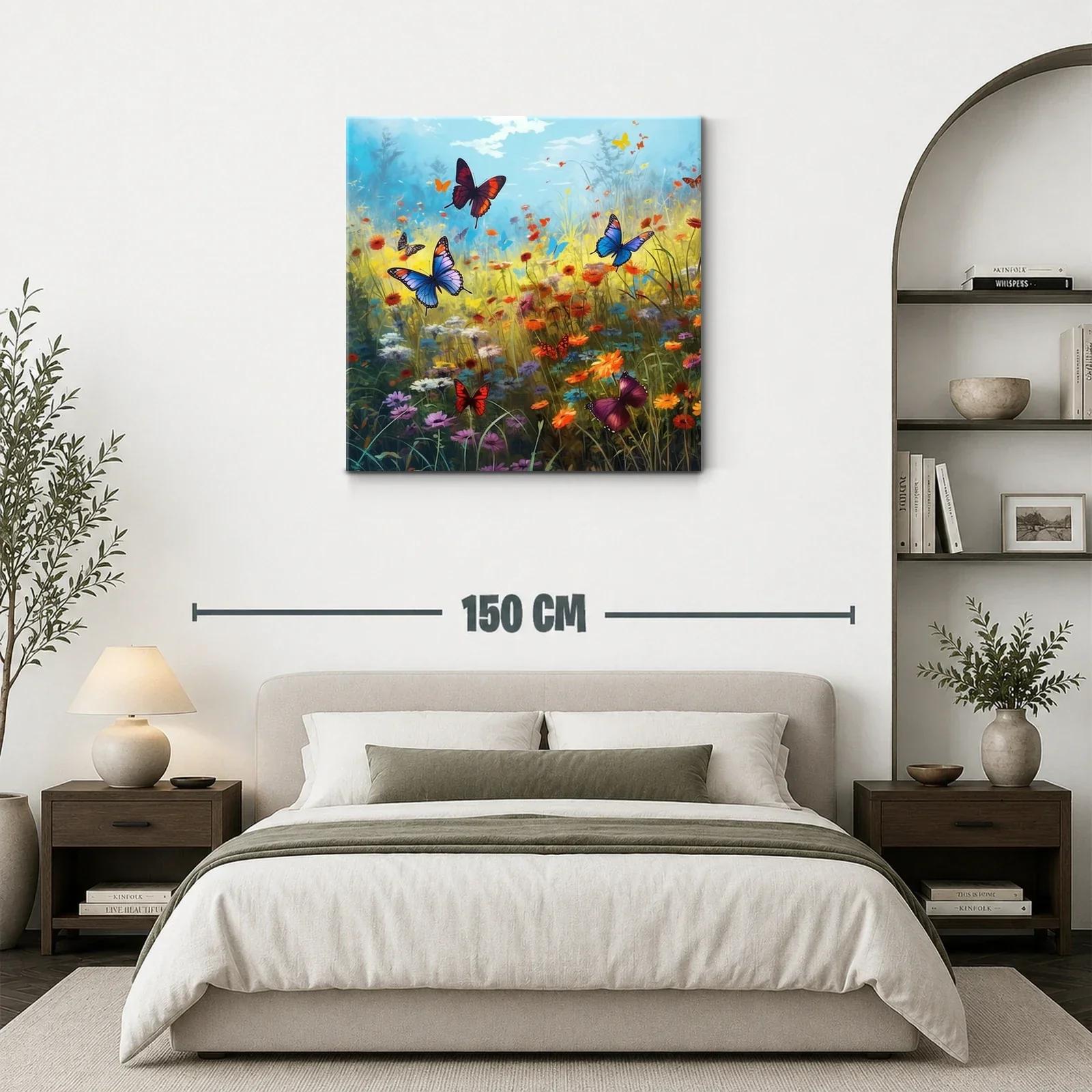 Mariposas sobre campo de flores silvestres en brillante día soleado — miniatura 3
