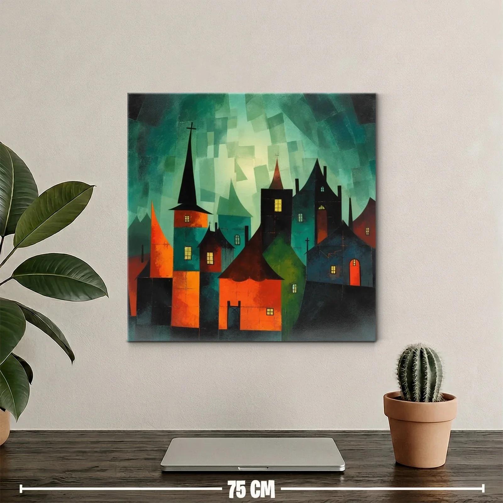 Pueblo mágico con luces cálidas y cielo en tonos verdosos — miniatura 2