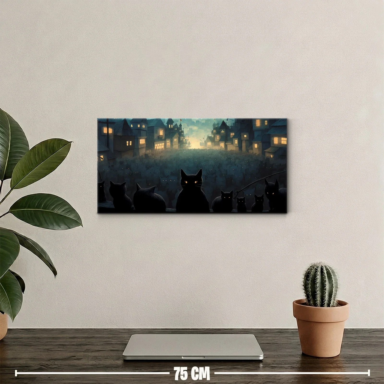 Cuadro gatos negros en calle envuelta en niebla — miniatura 2