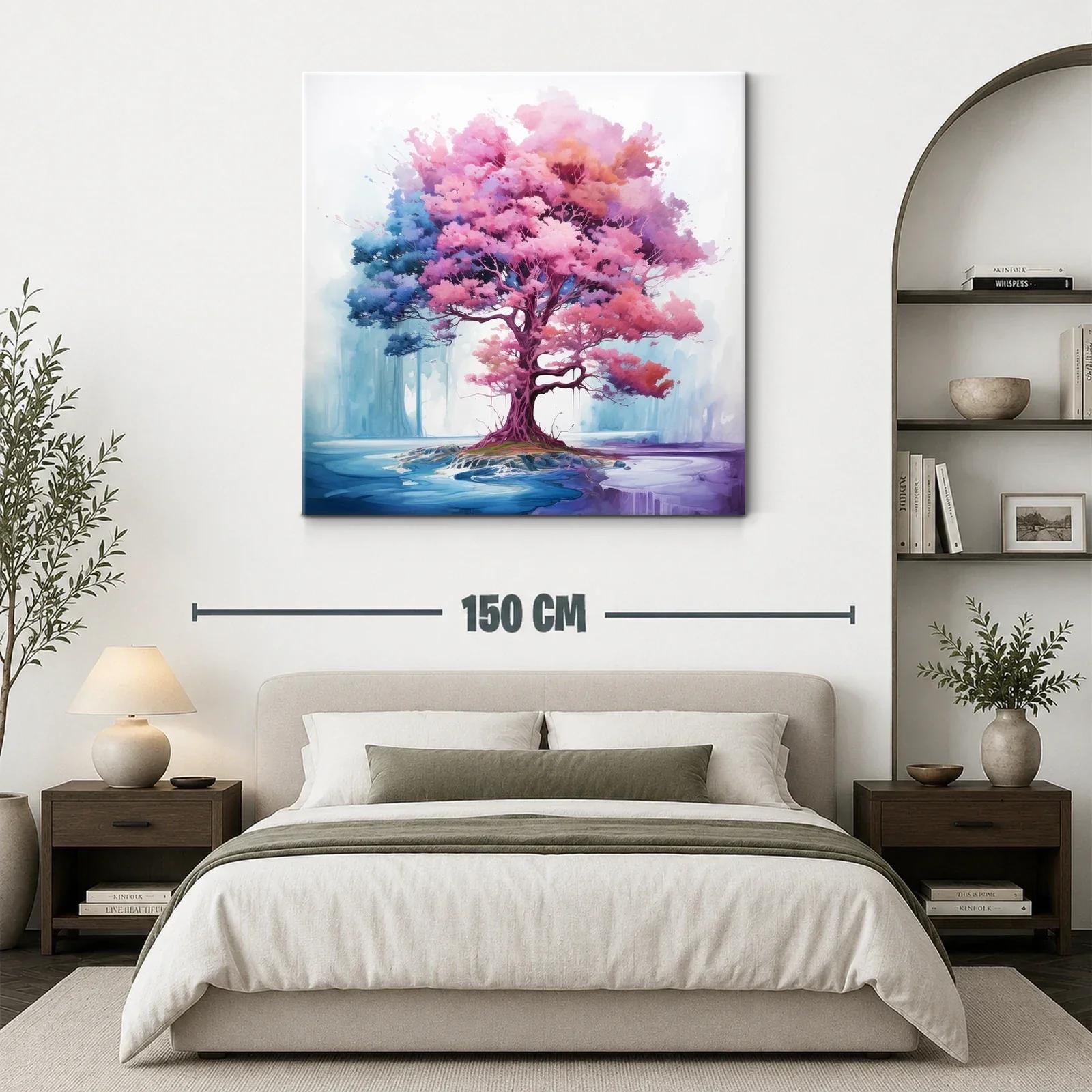 Árbol vibrante con tonos rosas y azules en paisaje onírico — miniatura 3