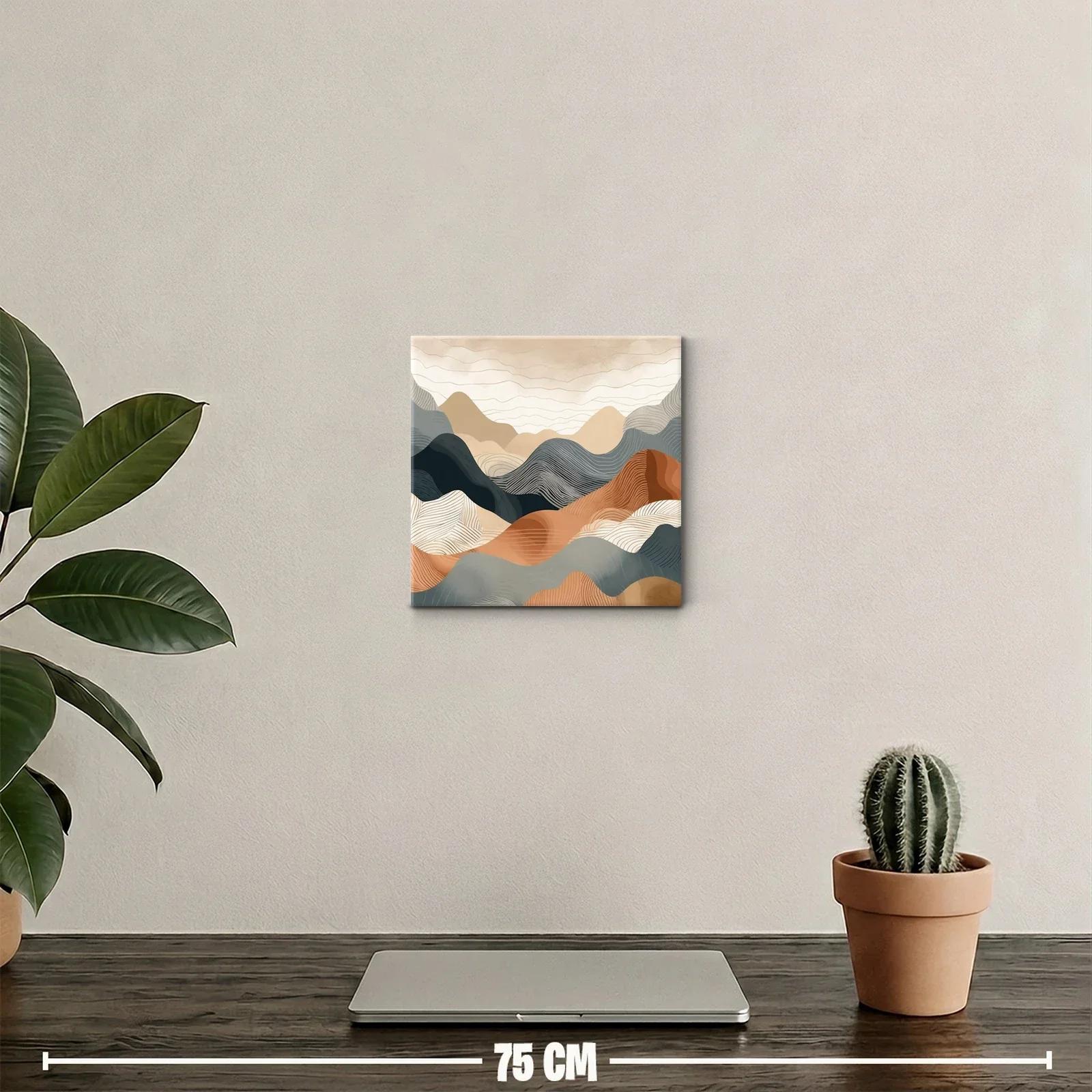 Cuadro con paisaje montañoso en tonos tierra y azules — miniatura 2