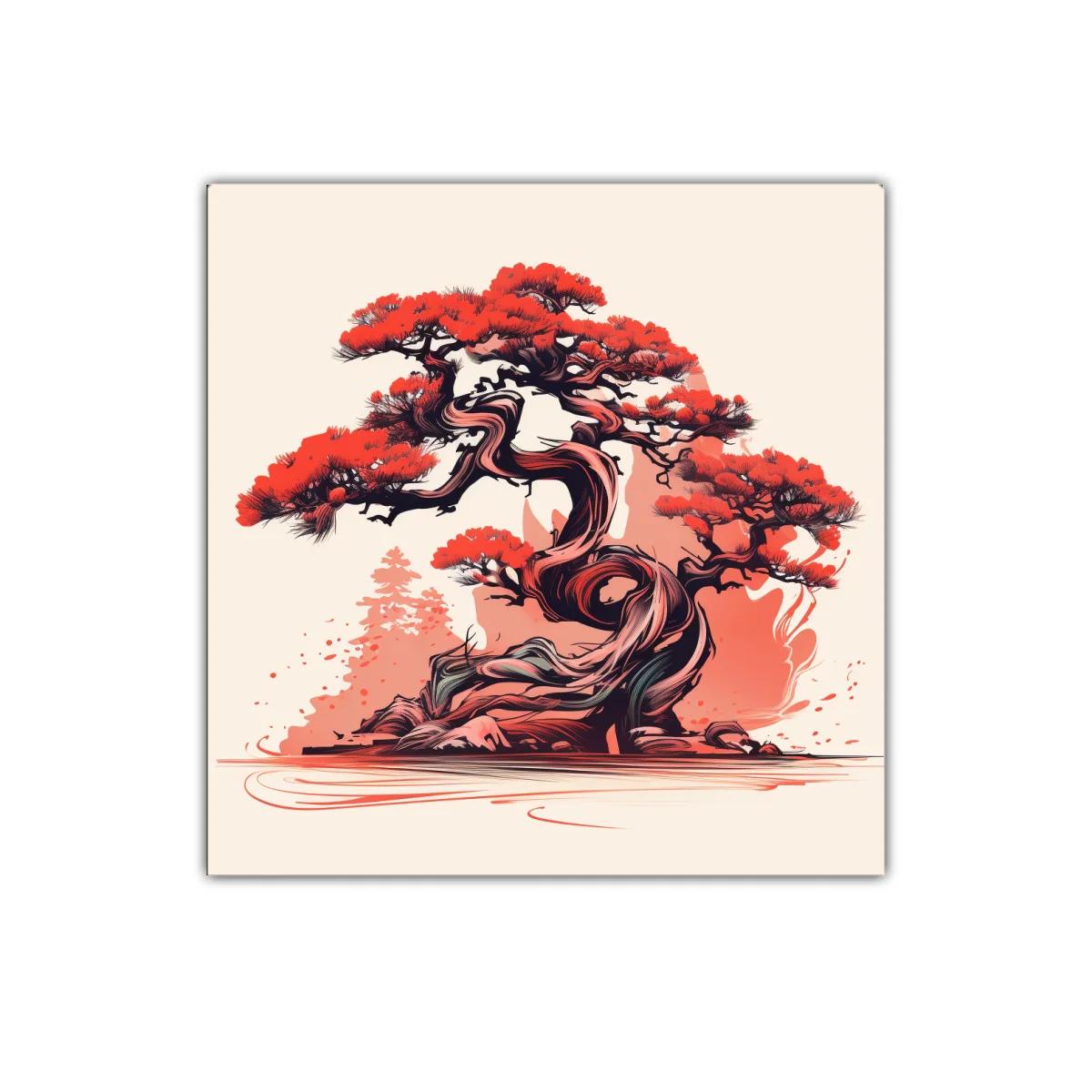 Árbol bonsái con vibrantes tonos rojos y negros — miniatura 1