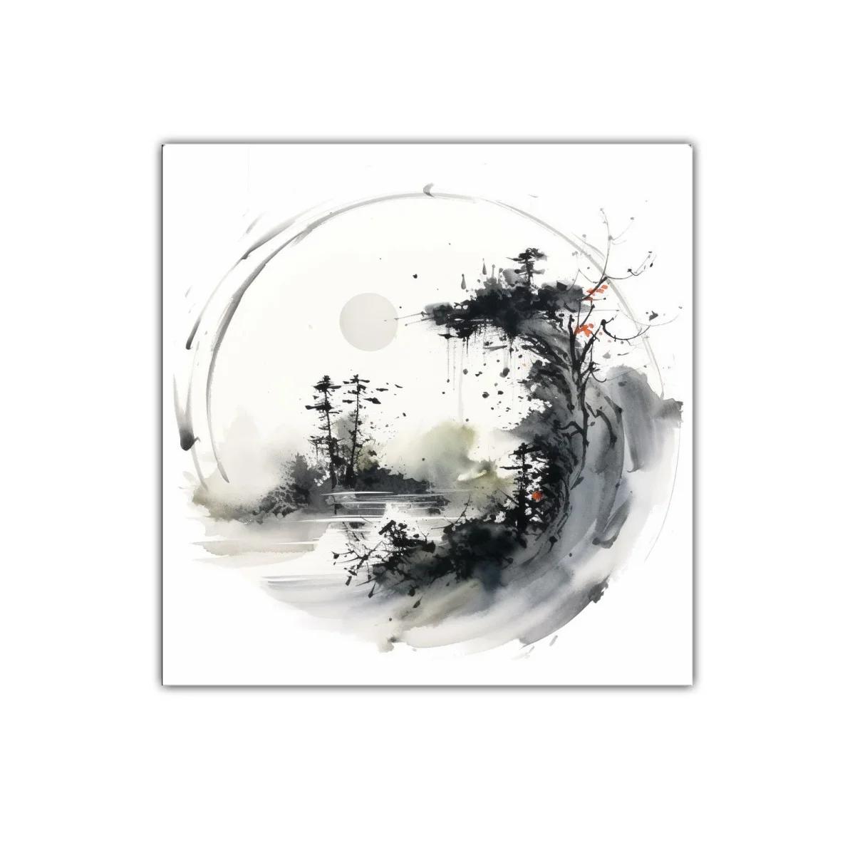Paisaje abstracto con bosque y luna en tonos neutros — imagen principal
