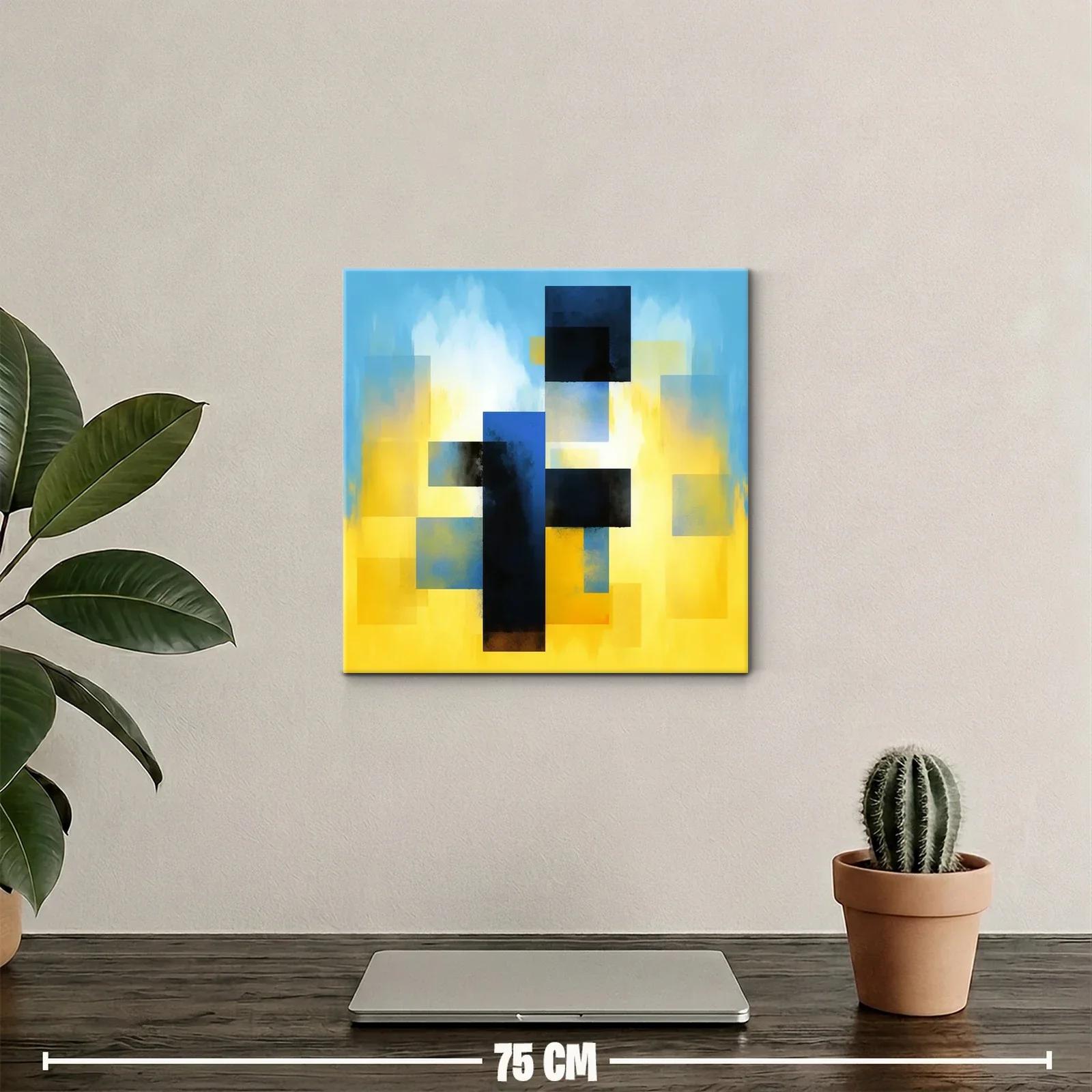 Cuadro abstracto con bloques y degradados en azul y amarillo — miniatura 2