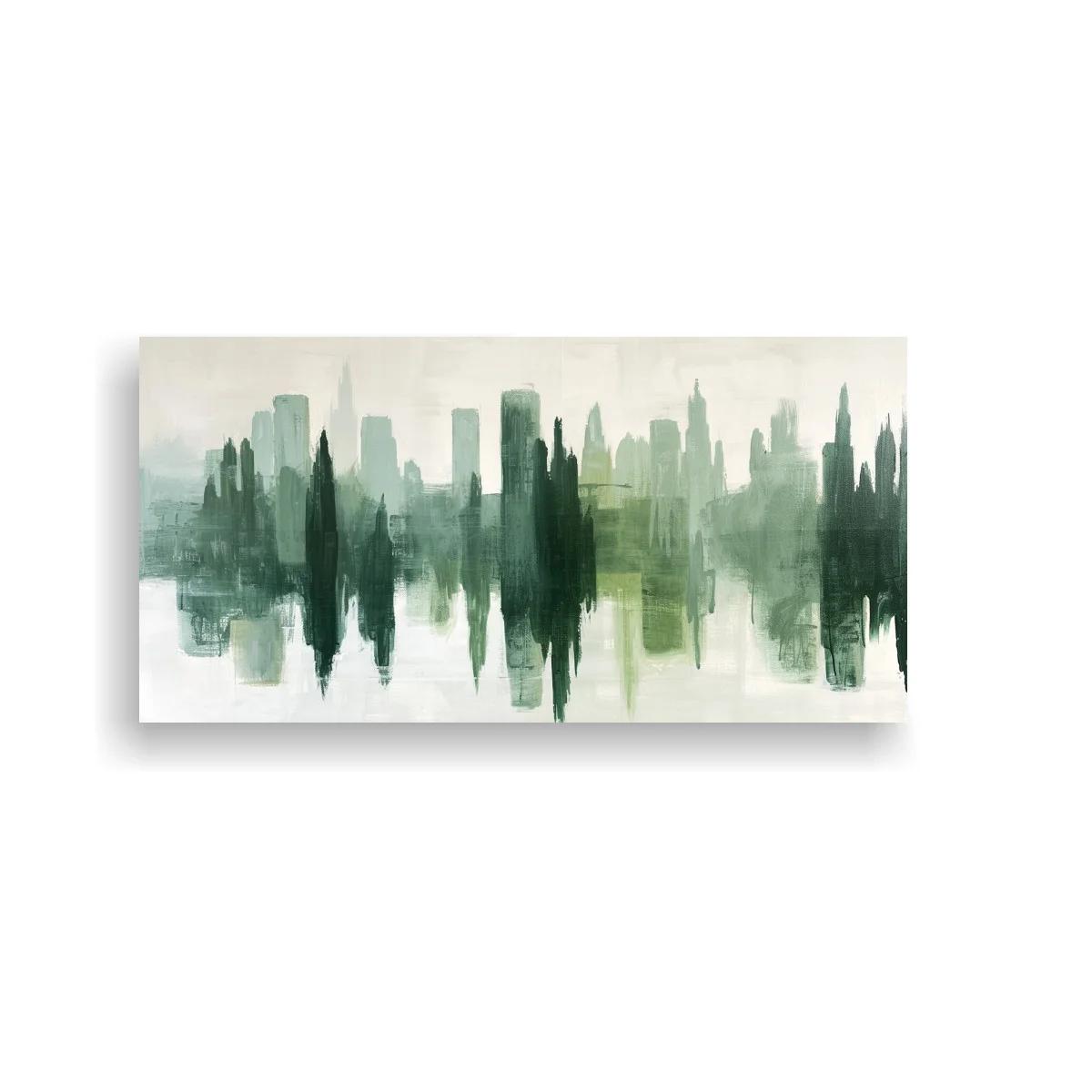 Cuadro skyline urbano con reflejo espejado difuso — imagen principal