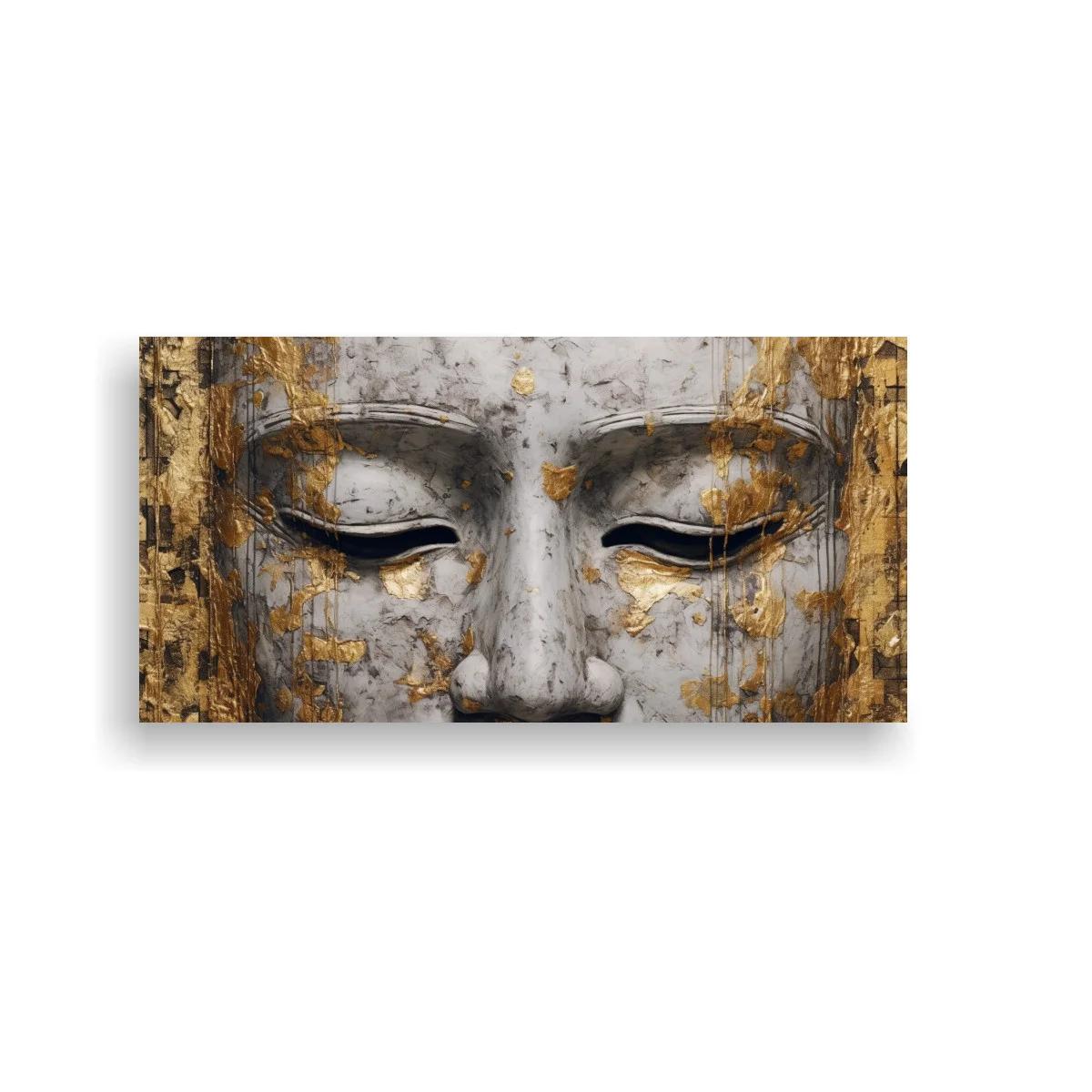 Cuadro rostro de Buda con efecto descascarado y trazos dorados