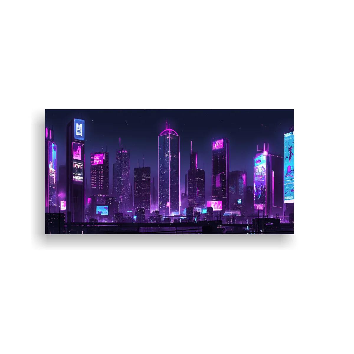 Cuadro skyline urbano nocturno con luces brillantes