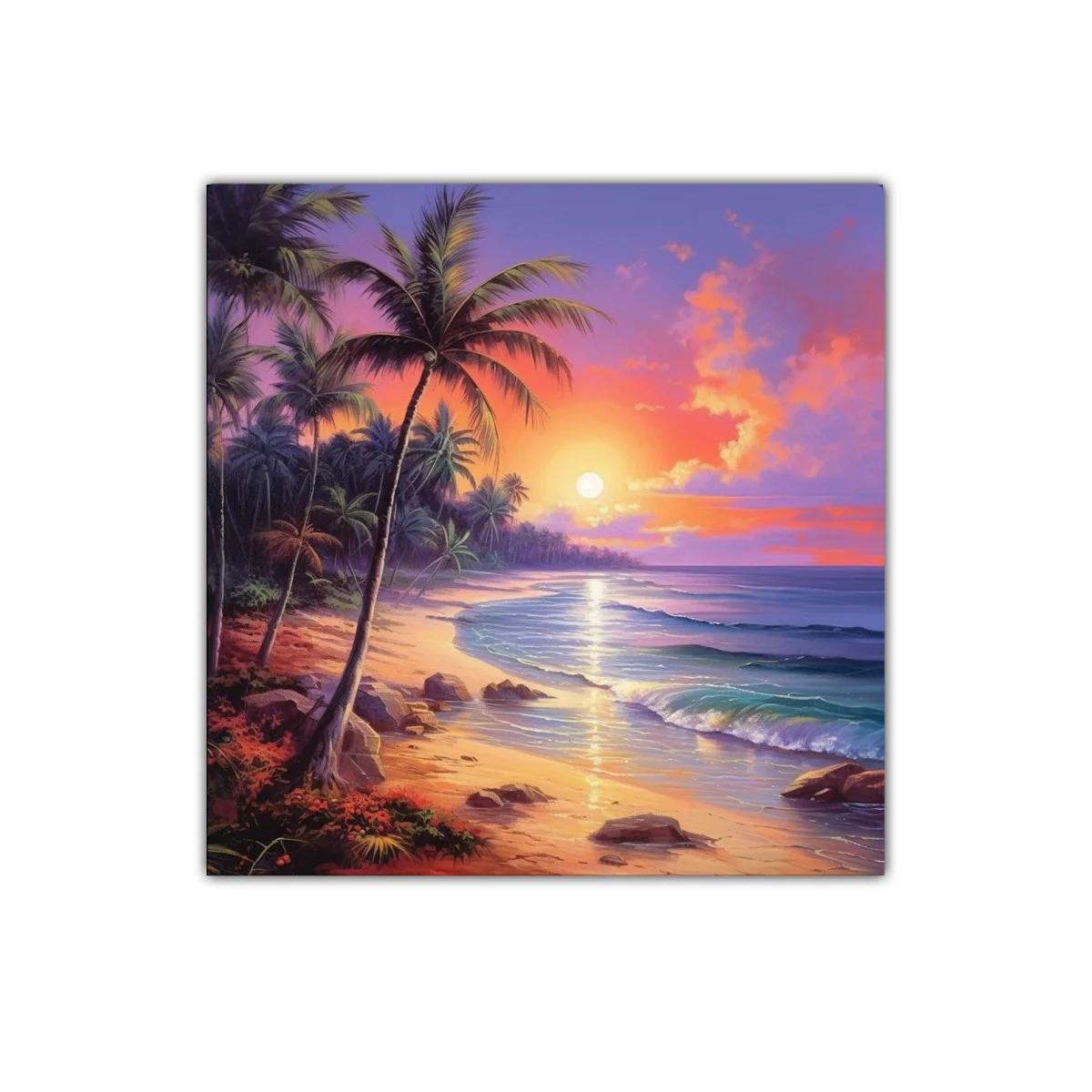 Atardecer tropical sobre la playa de palmeras al mar — imagen principal