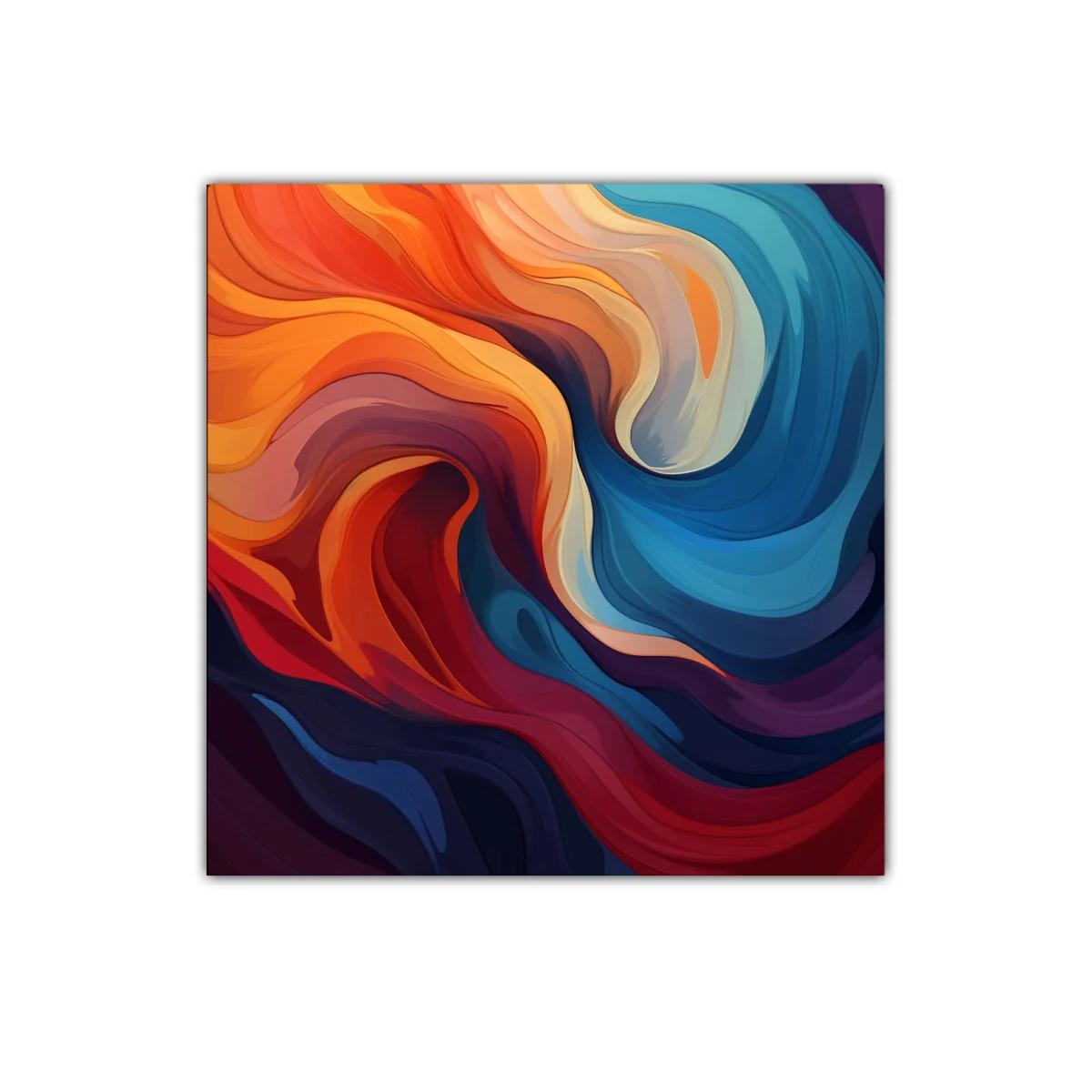Cuadro Abstracto con Ondas en Tonos Cálidos y Fríos — imagen principal
