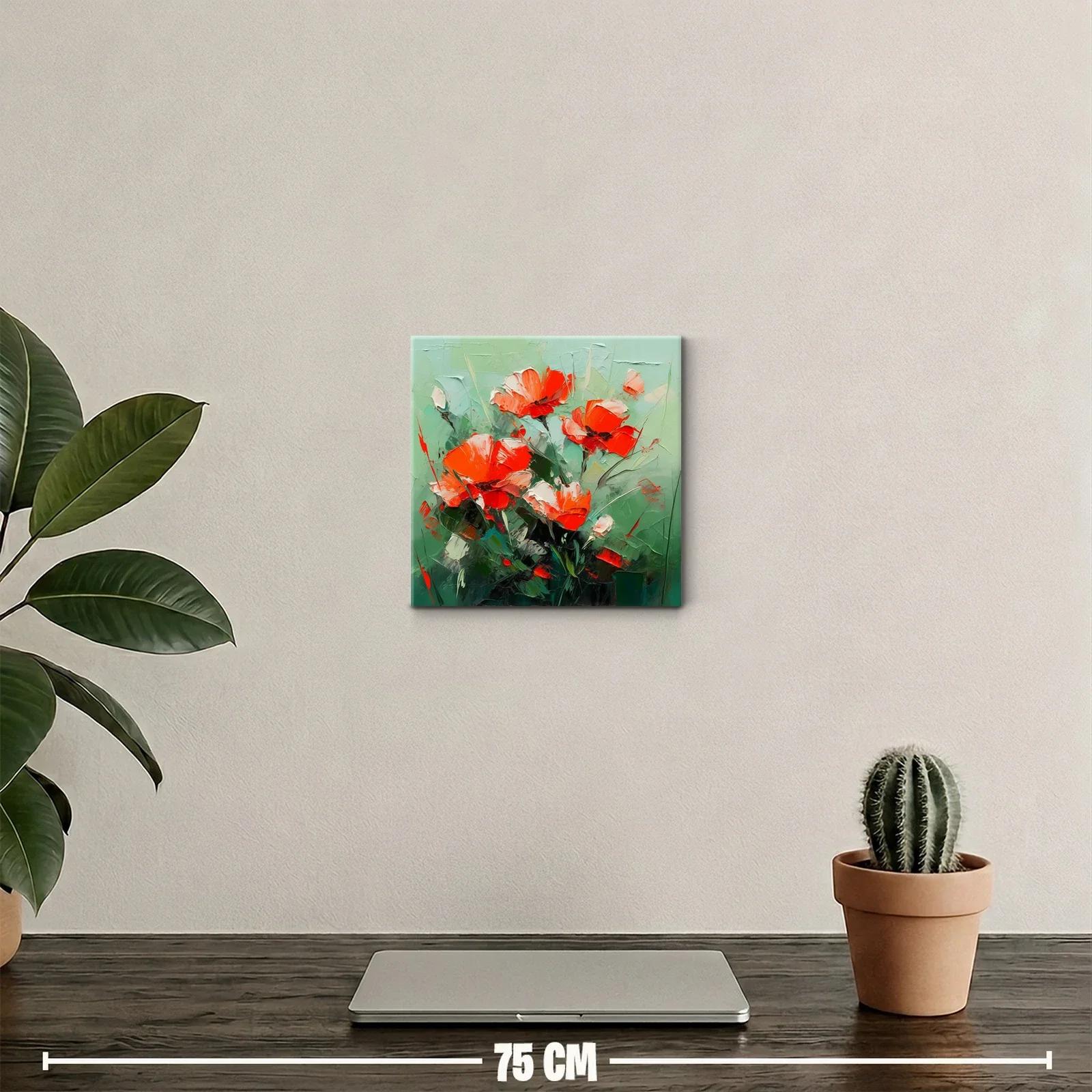 Cuadro decorativo con flores rojas en fondo verde — miniatura 2