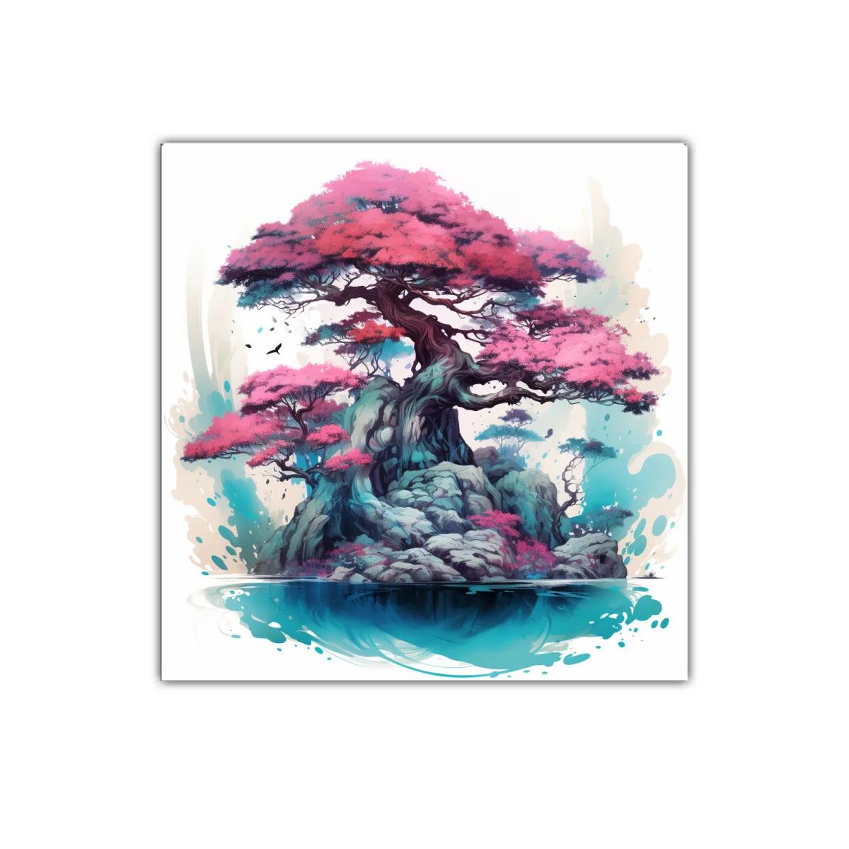 Árbol de Bonsái en Isla con Tonos Rosados y Azules — imagen principal