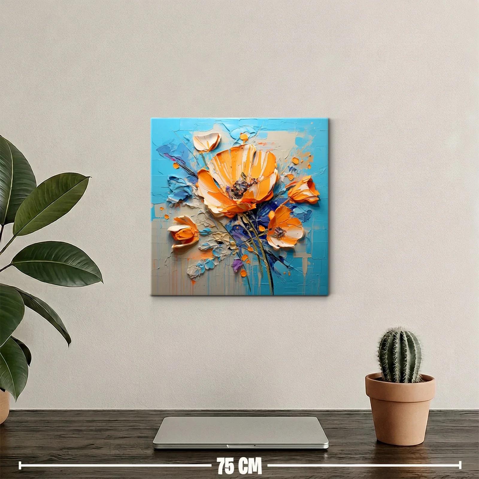 Composición floral vibrante con tonos naranjas y azules — miniatura 2