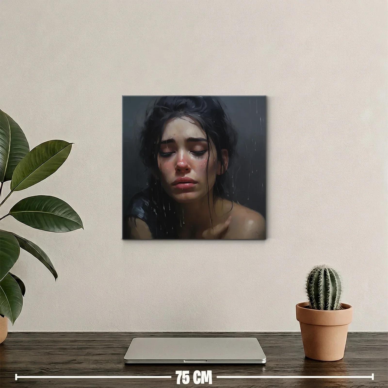Retrato emotivo de mujer bajo la lluvia en tonos oscuros — miniatura 2
