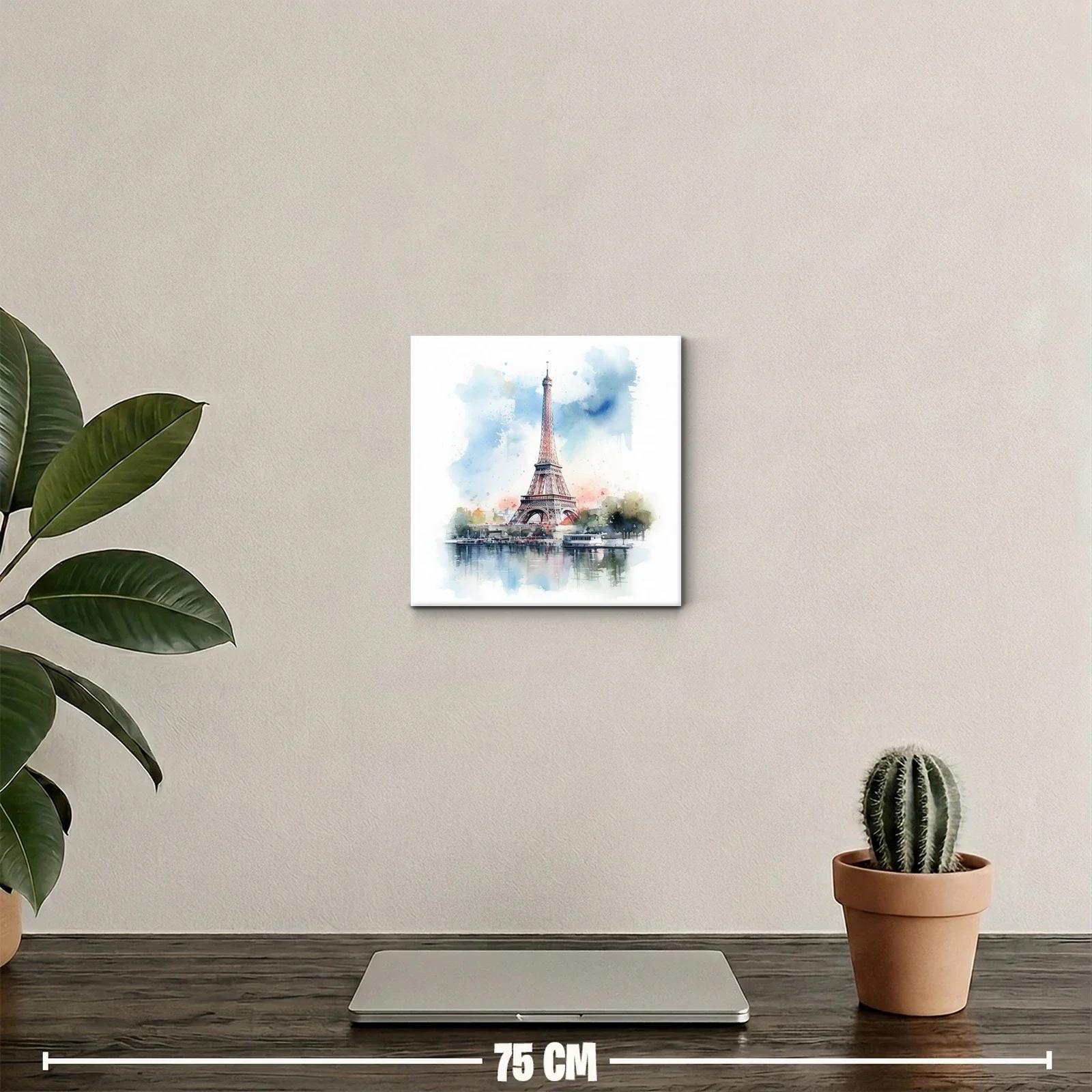 Eiffel Tower en acuarela con tonos suaves y vibrantes — miniatura 2