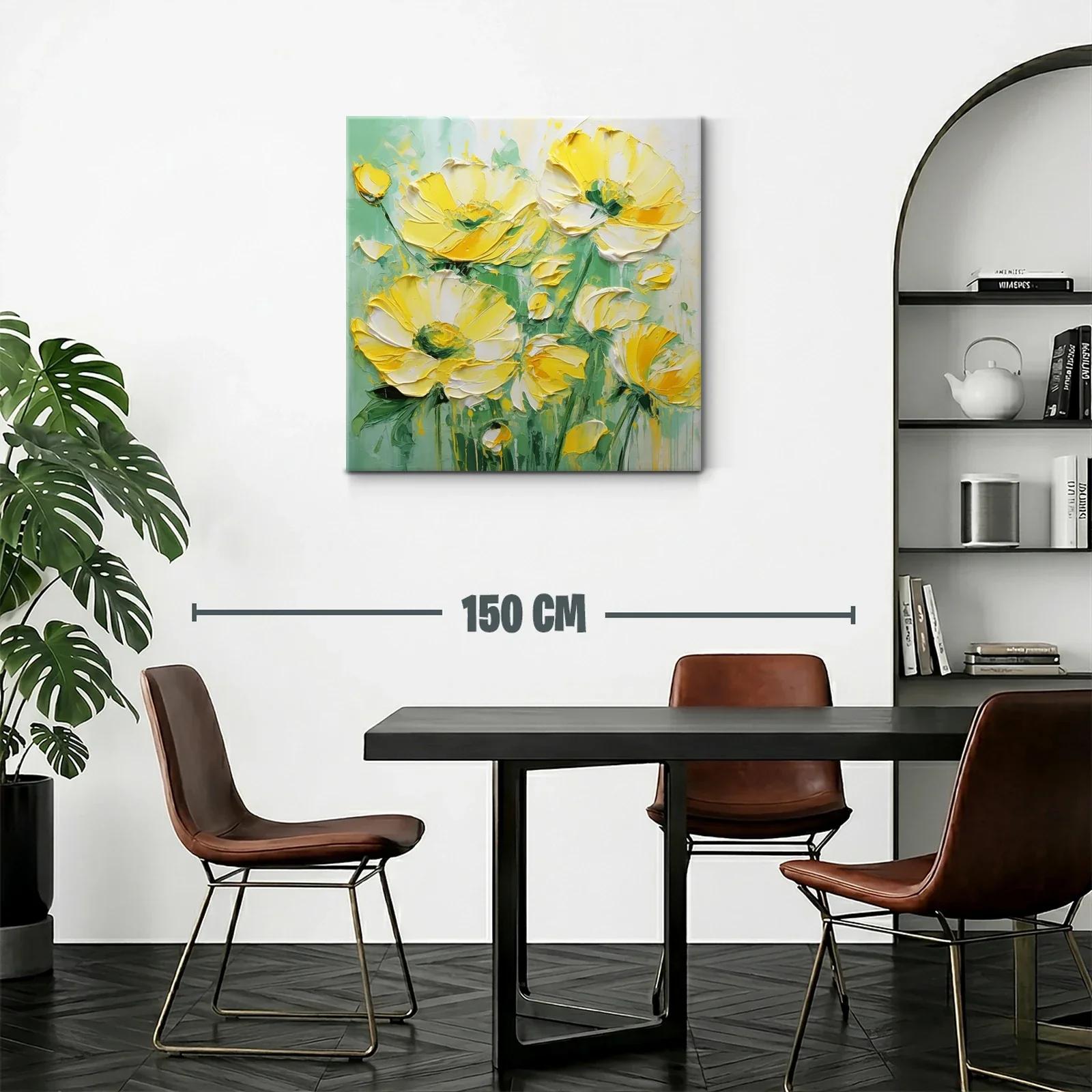 Cuadro floral en amarillo vibrante y verde suave — miniatura 2