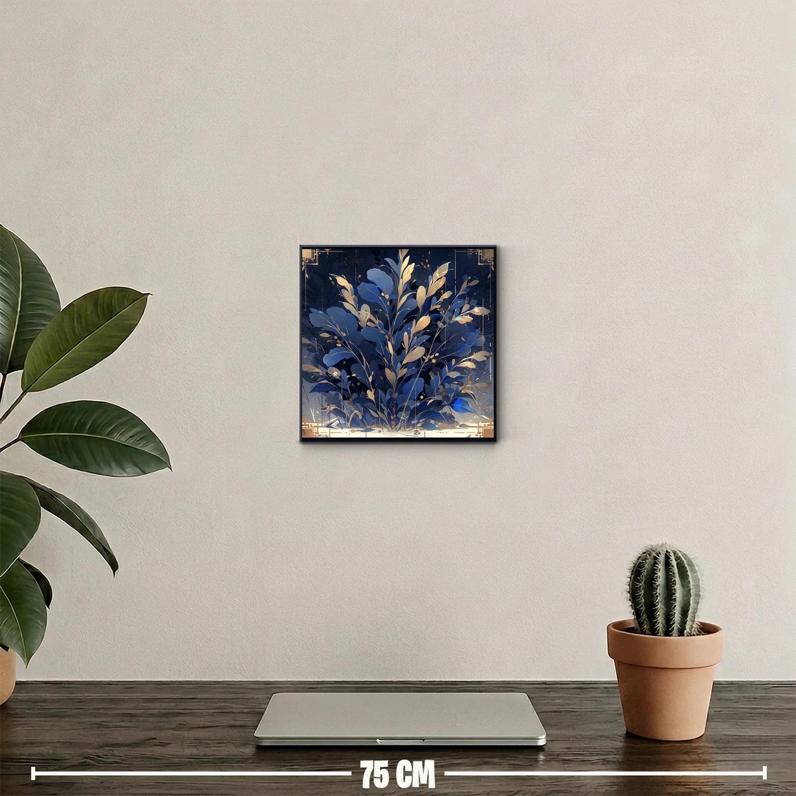 Cuadro con hojitas doradas y tonos azules sofisticados — miniatura 2
