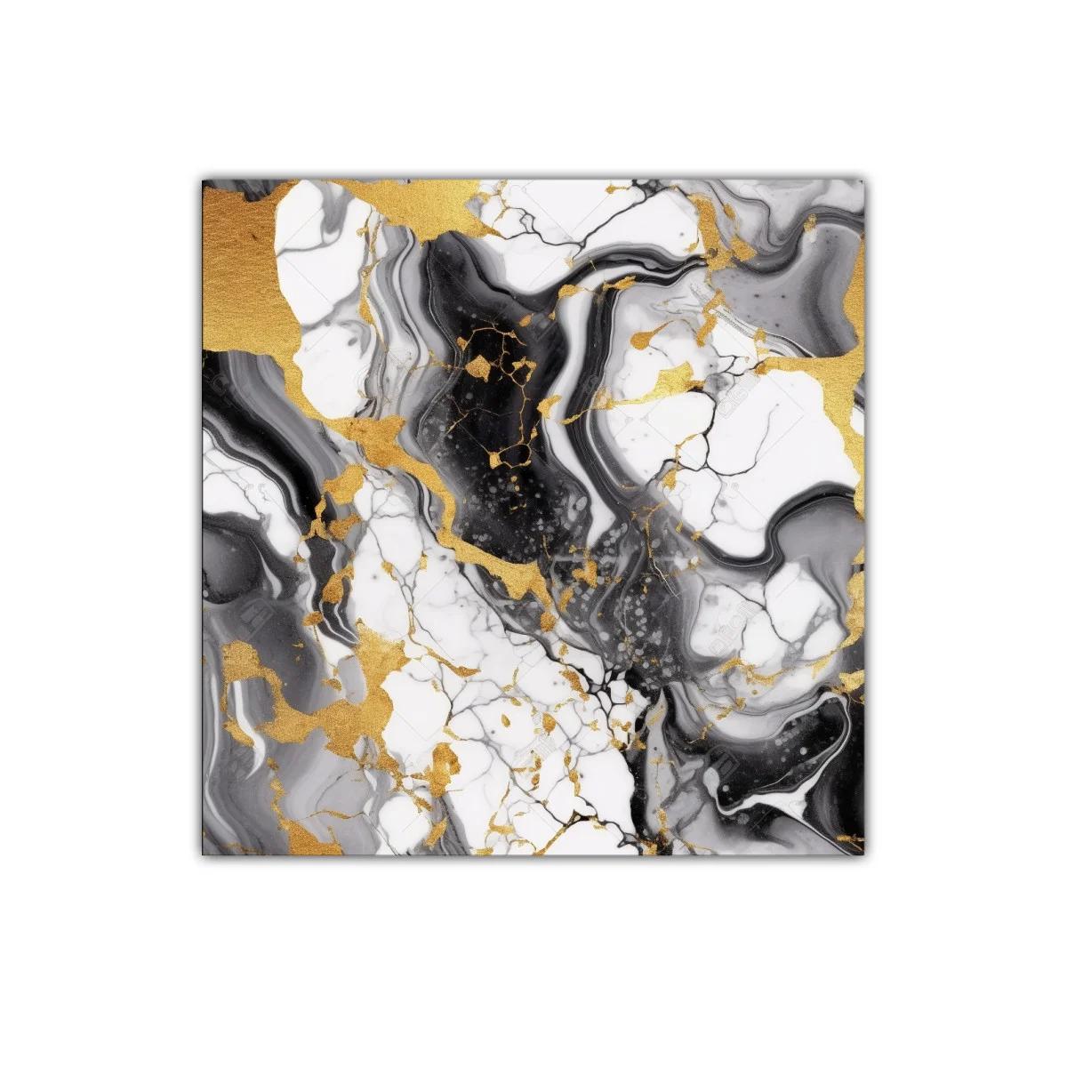 Arte abstracto con vetas doradas en tonos blanco y negro