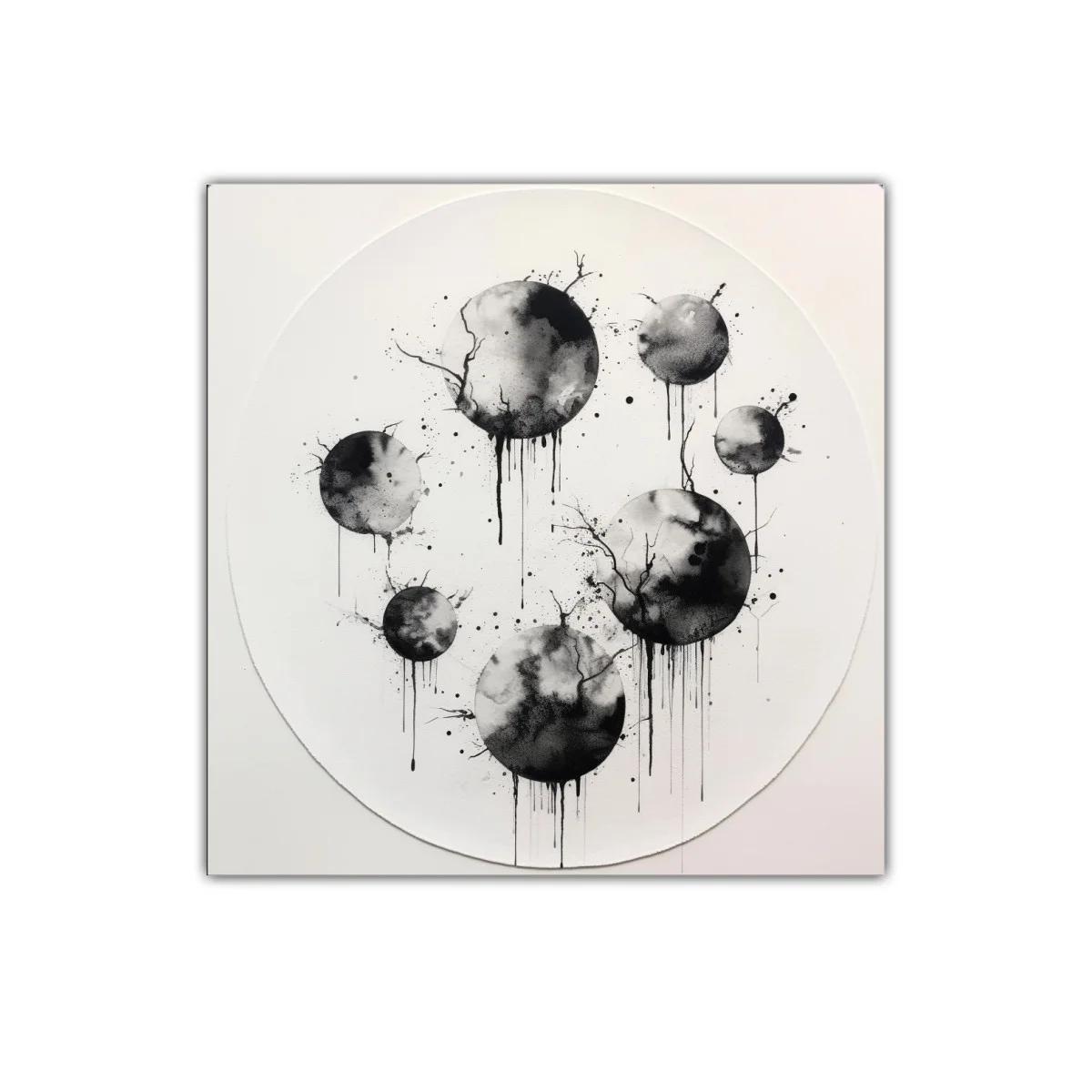 Composición de esferas en negro y gris con efecto acuarela