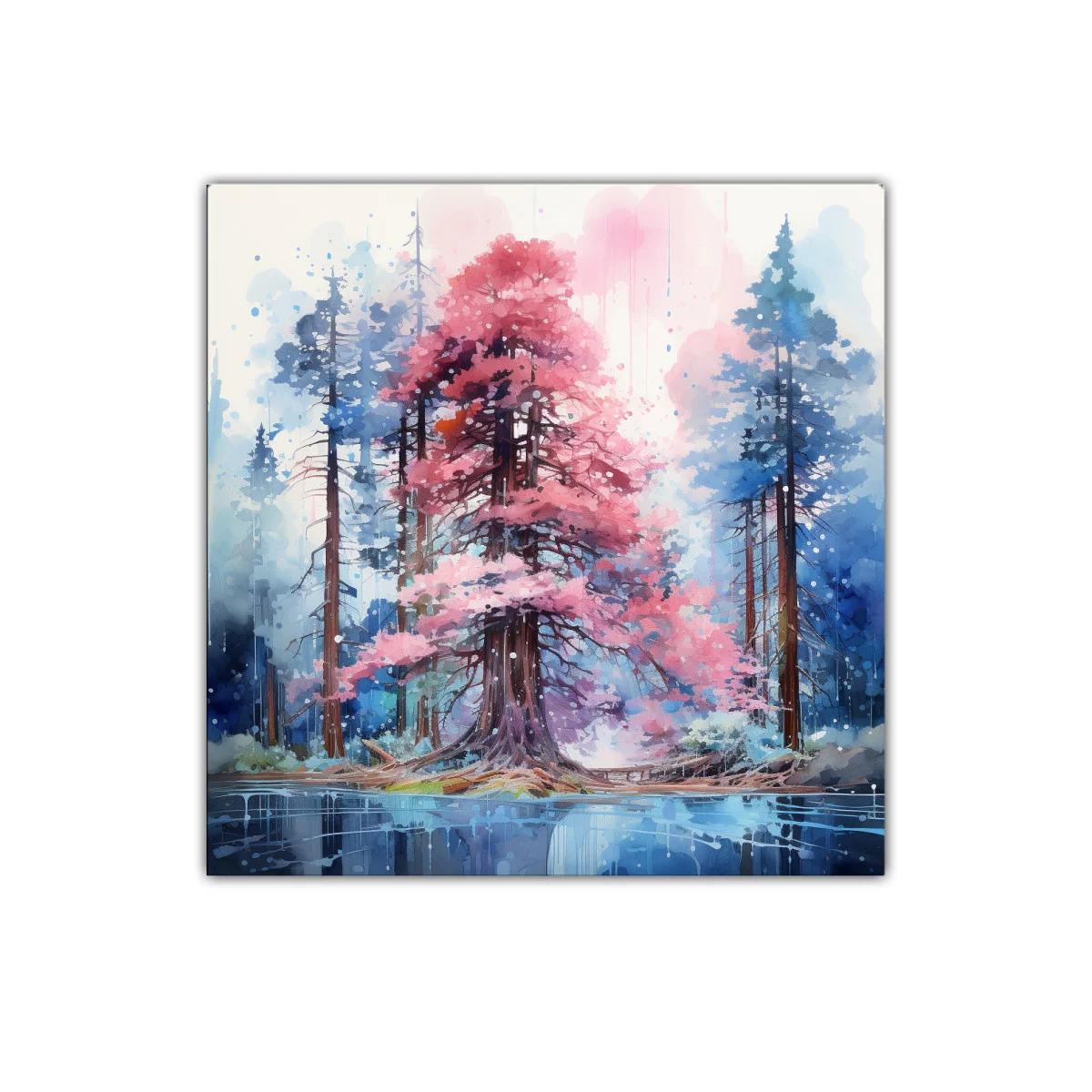 Bosque mágico con árboles en tonos rosa y azul — imagen principal