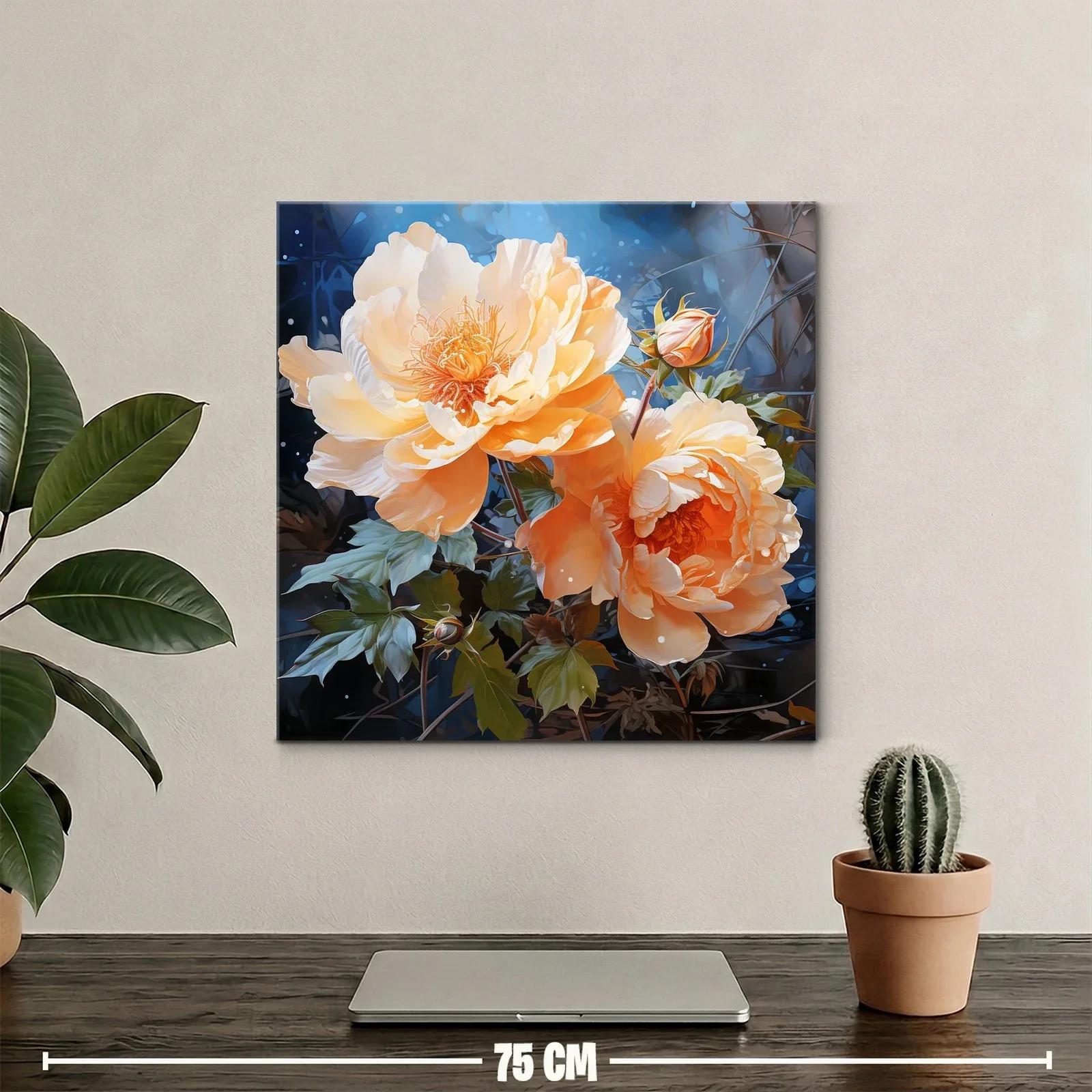 Cuadro con delicadas flores en tonos durazno y azul noche — miniatura 2