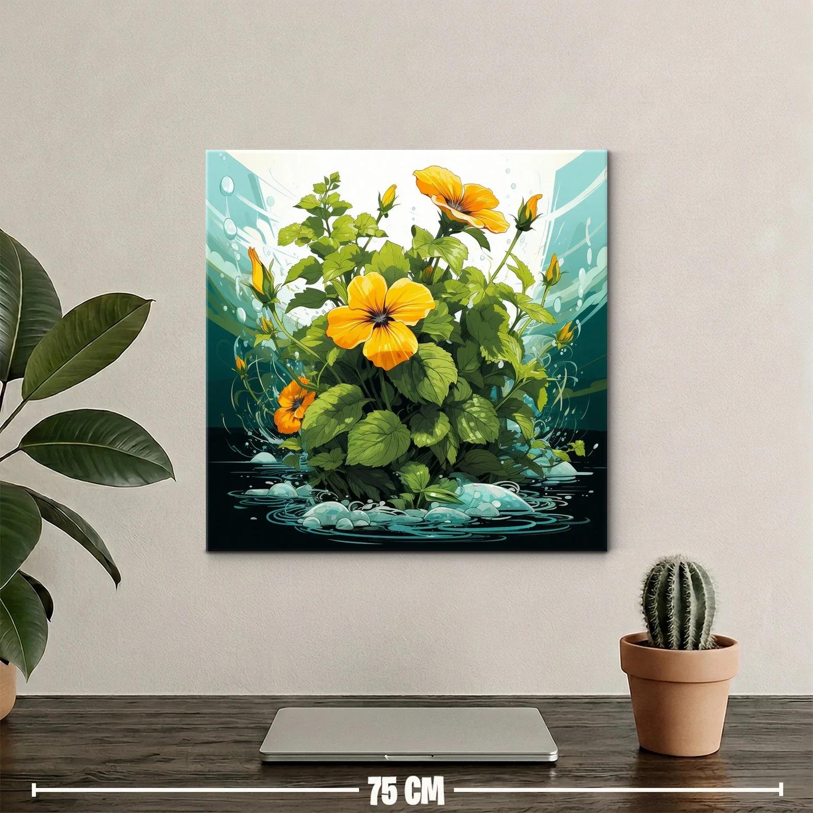 Cuadro vibrante con flores naranjas y hojas verdes — miniatura 2