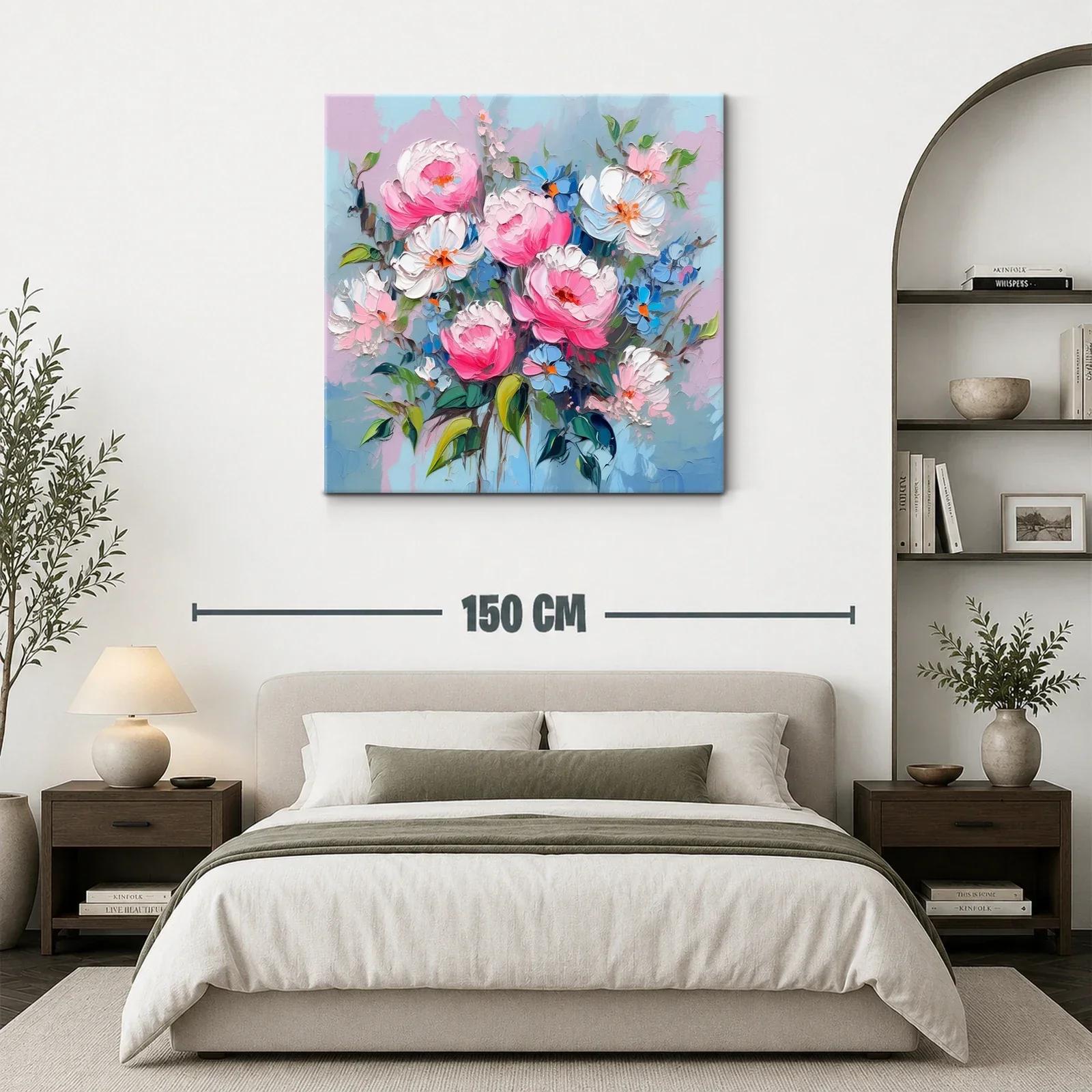 Lienzo con flores en tonos rosados y azules relajantes — miniatura 3
