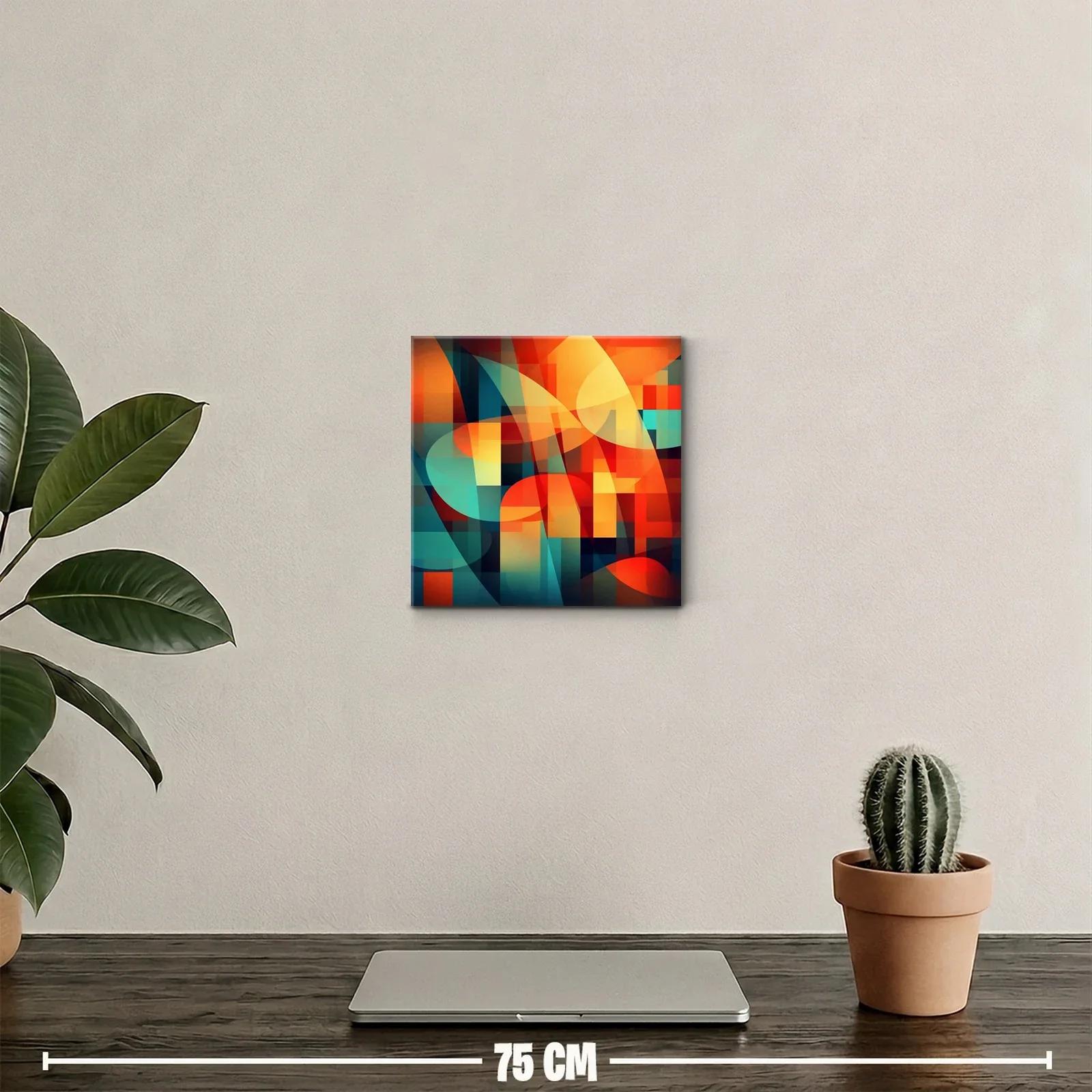 Cuadro decorativo con formas abstractas y tonos cálidos y fríos — miniatura 2
