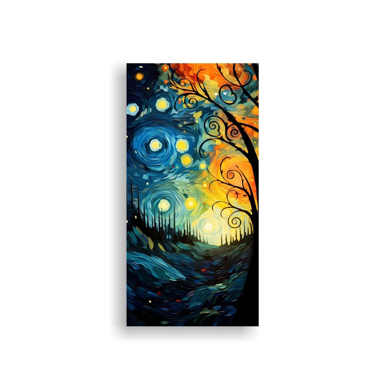 Cuadro noche estrellada con árbol de ramas en espiral
