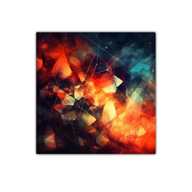 Composición abstracta vibrante con tonos fuego y azul