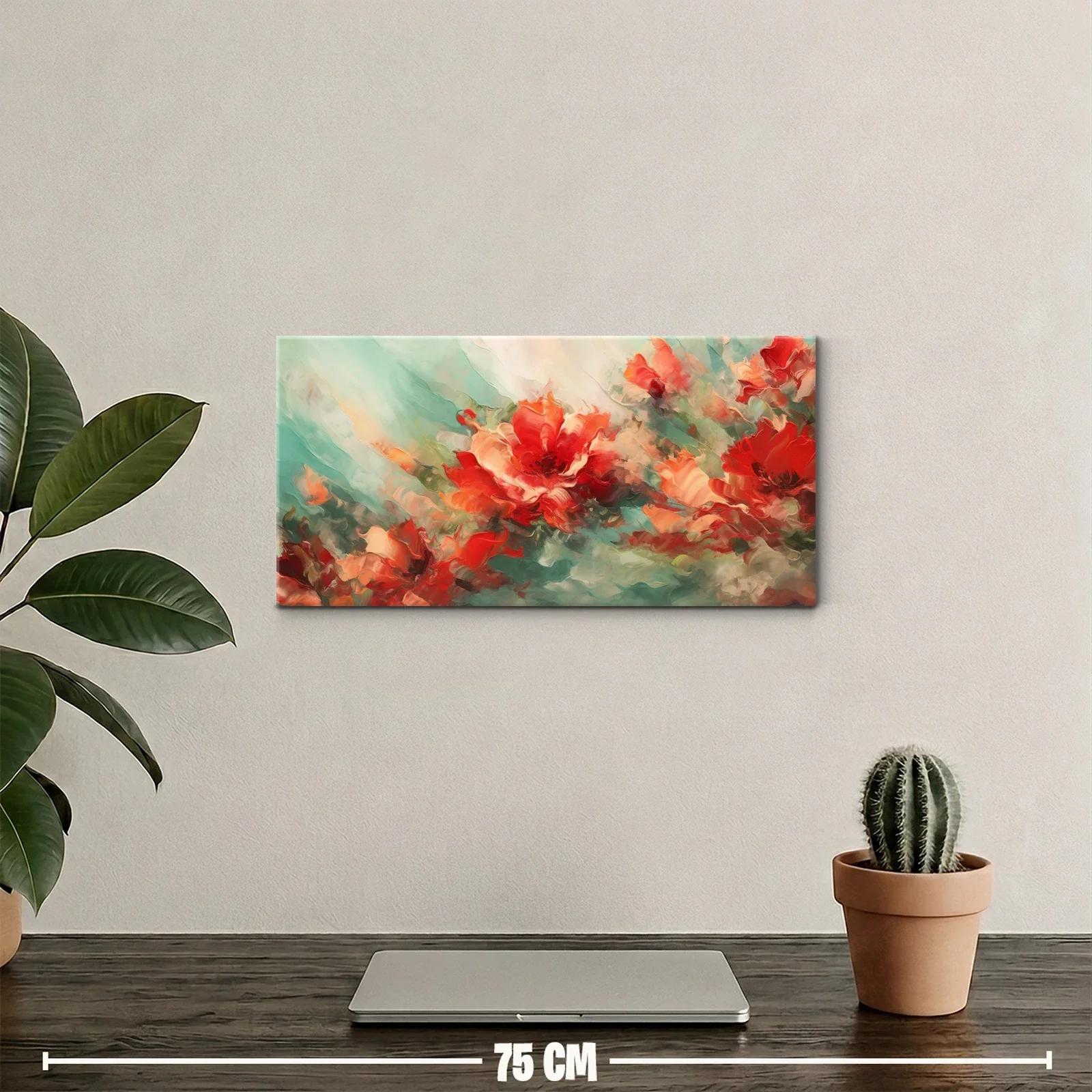 Cuadro peonías rojas con fondo turquesa difuminado — miniatura 2