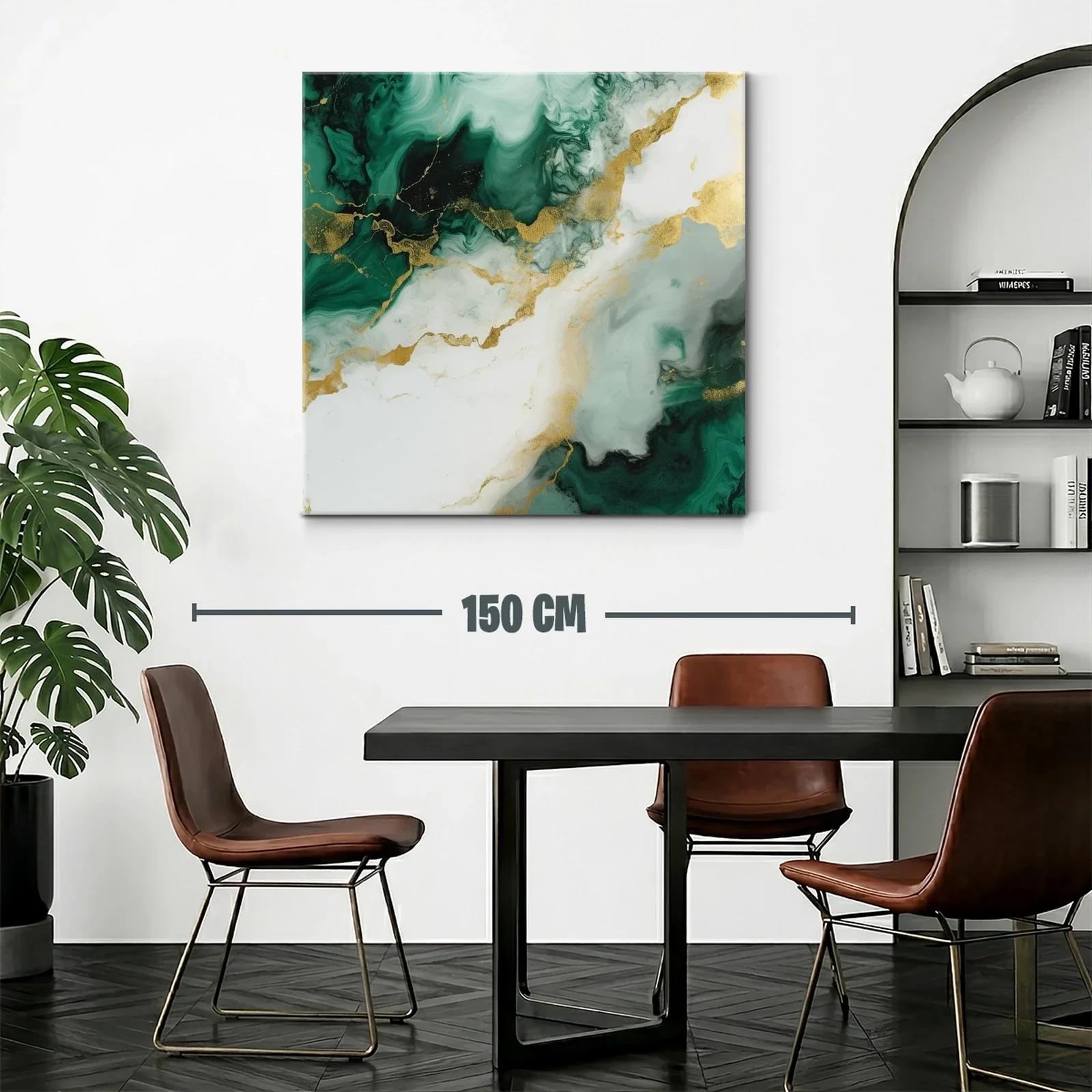Cuadro abstracto con tonos verdes y dorados elegantes — miniatura 2