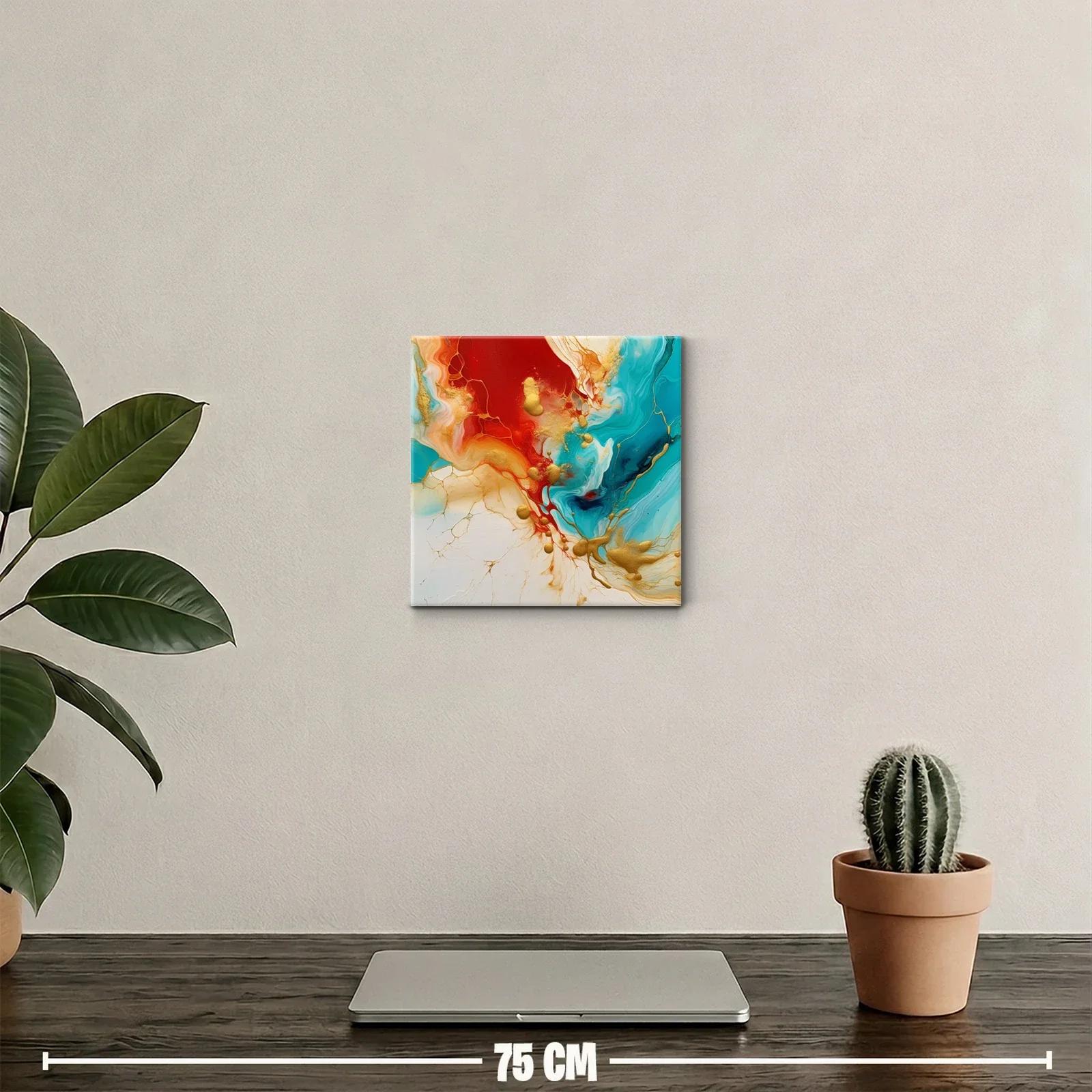 Cuadro abstracto con colores vivos y detalles dorados — miniatura 2