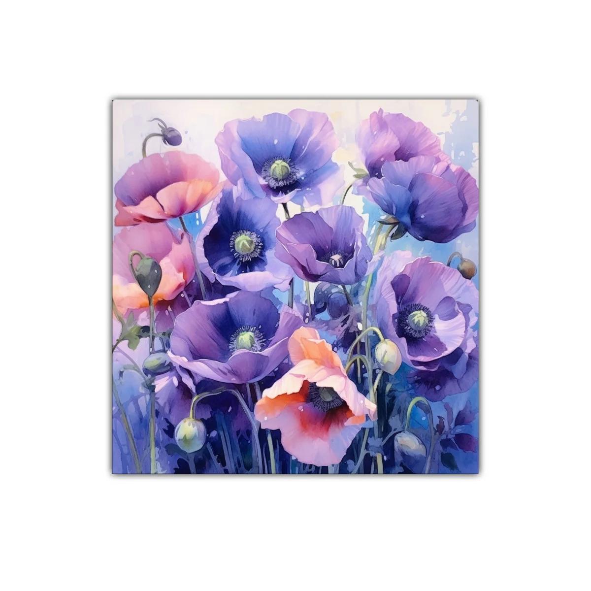 Cuadro con flores en tonos violetas y rosados vibrantes