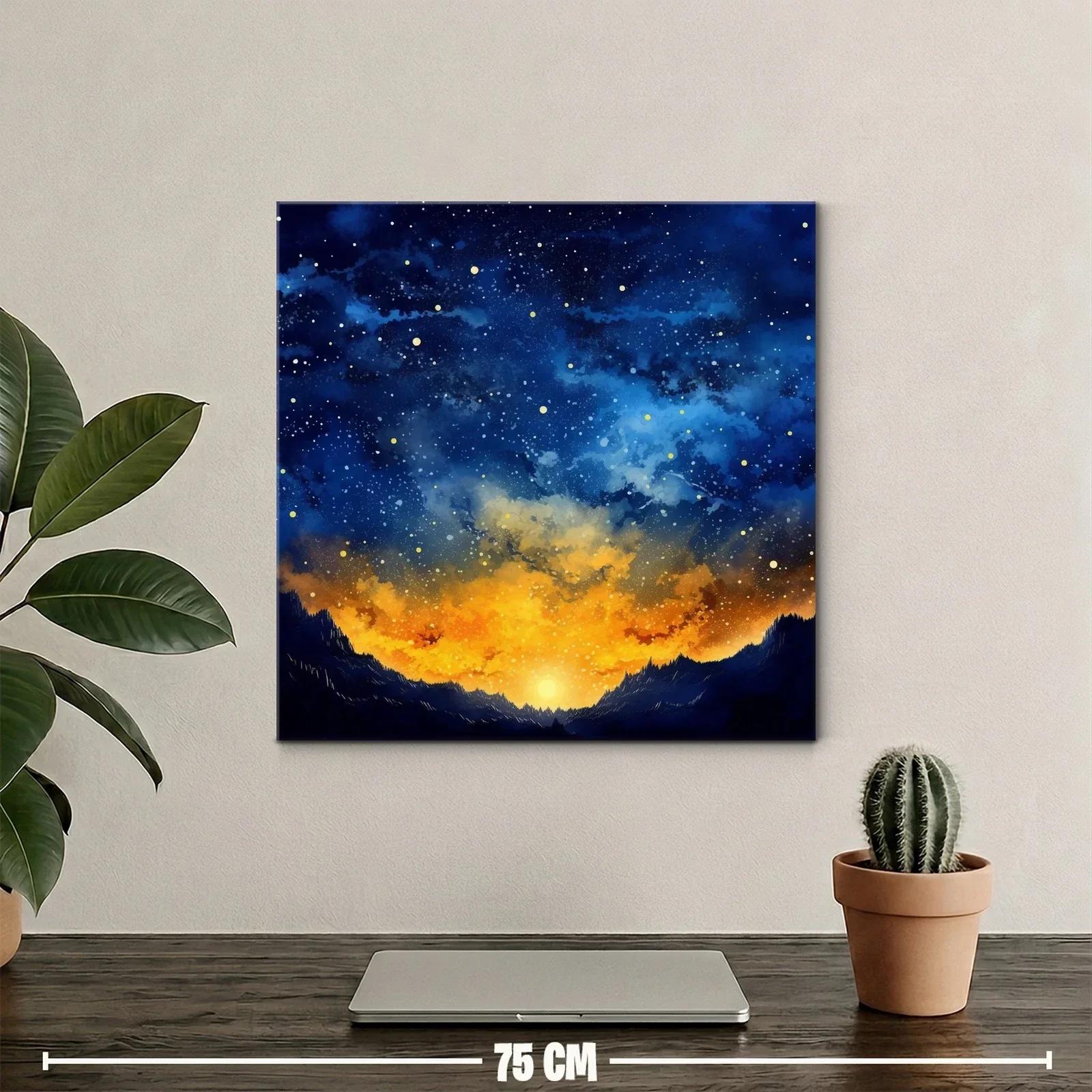 Paisaje Cósmico con Cielo Estrellado y Amanecer Dorado — miniatura 2