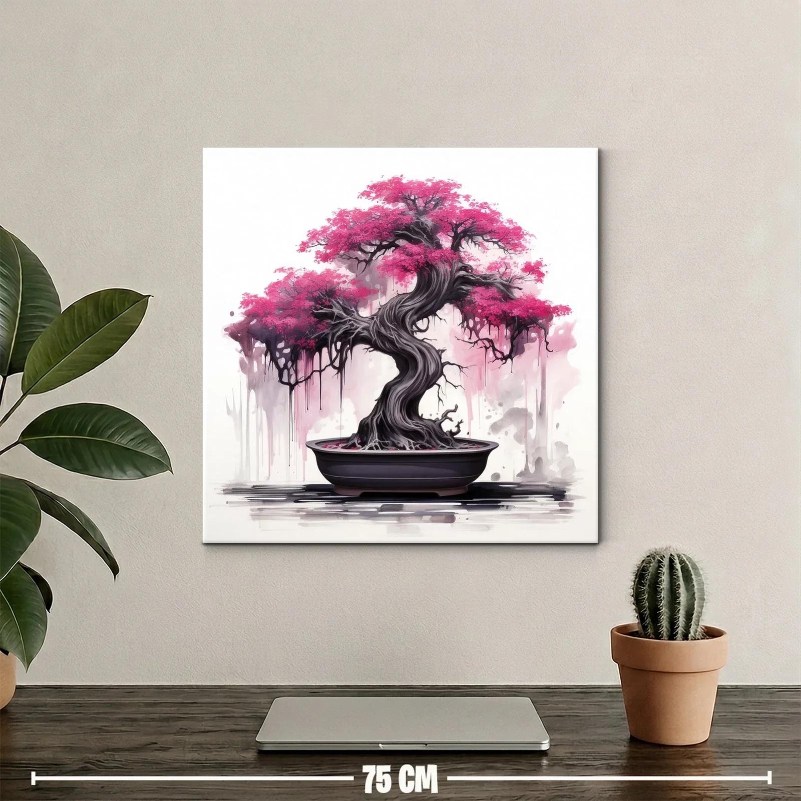 Árbol Bonsái con Flores Rosadas en Composición Artística — miniatura 2