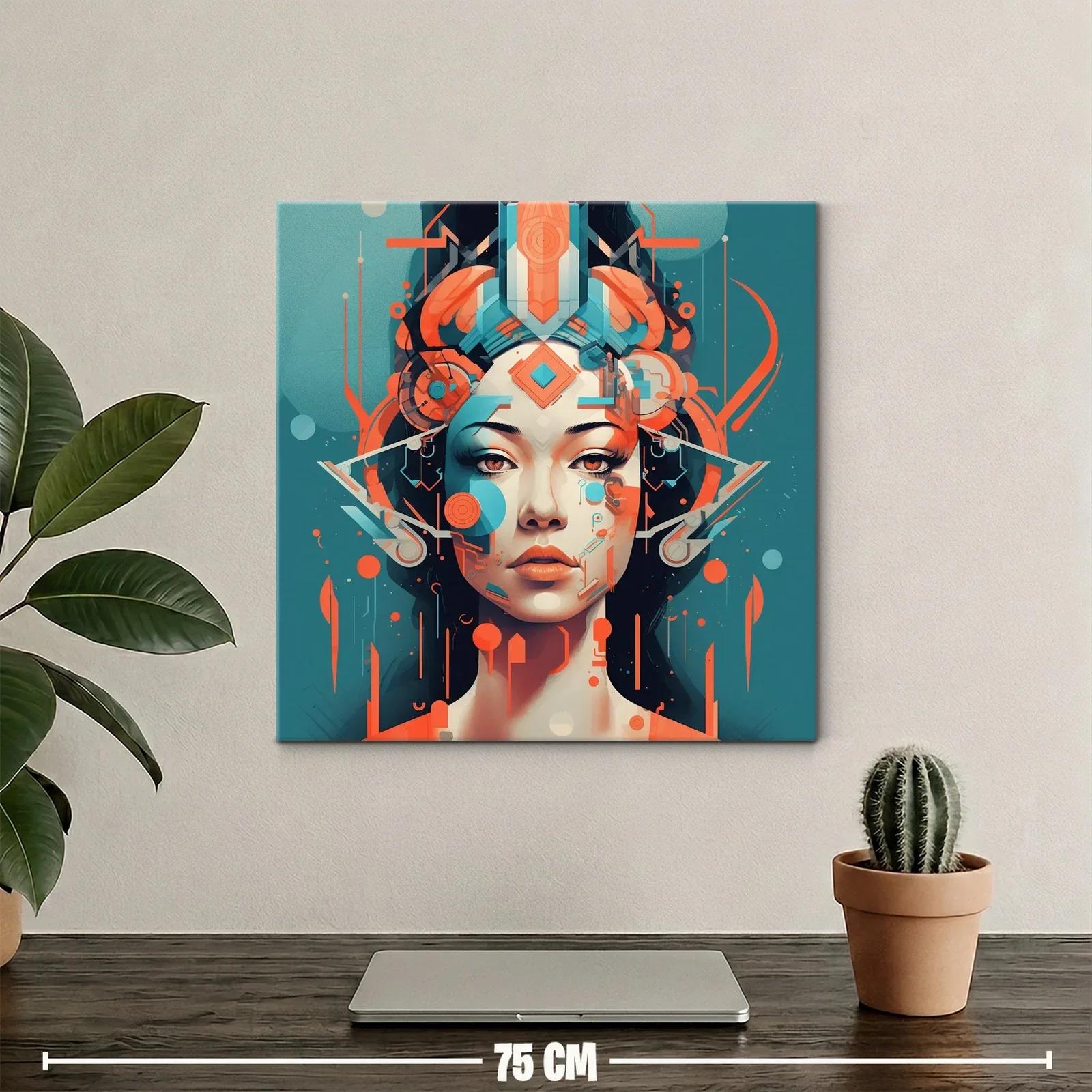 Retrato futurista de mujer con detalles geométricos y vibrantes — miniatura 2
