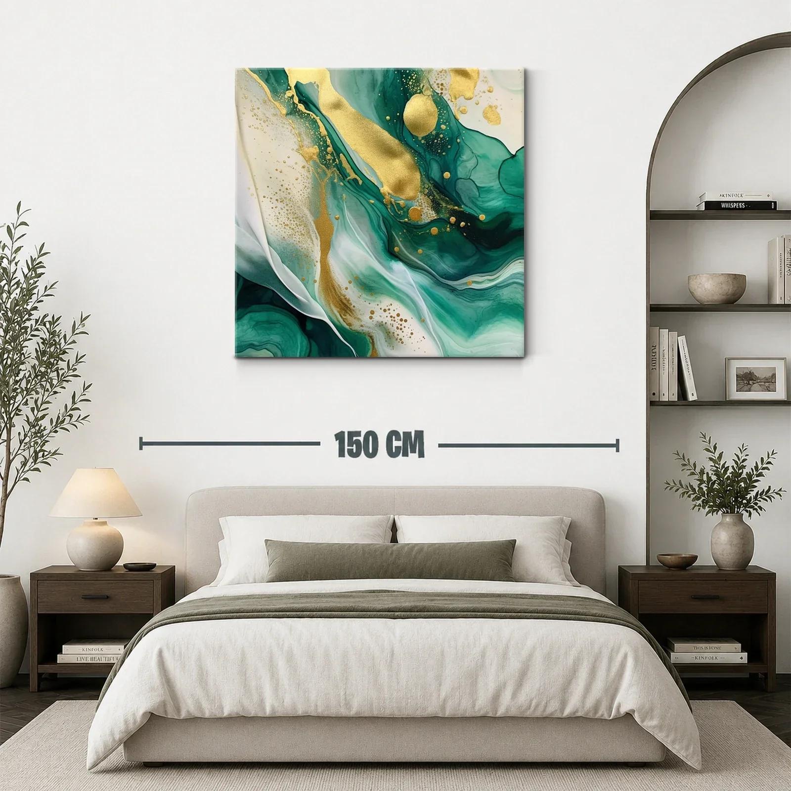Cuadro Abstracto con Tonos Verdes y Detalles Dorados — miniatura 3