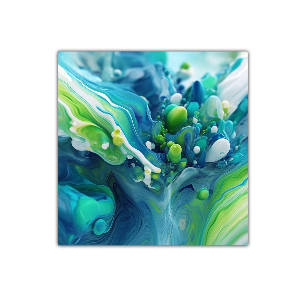 Abstracción orgánica en tonos azules y verdes vibrantes — imagen principal