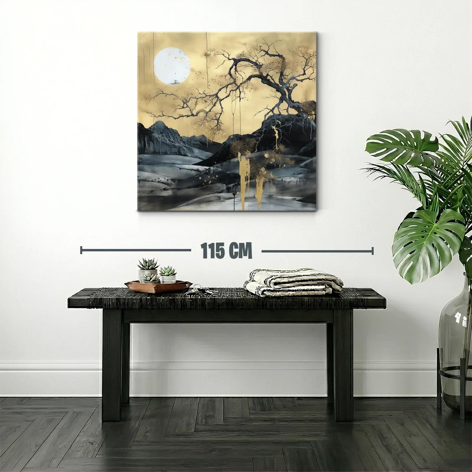Paisaje nocturno con luna llena y árbol dorado — miniatura 2