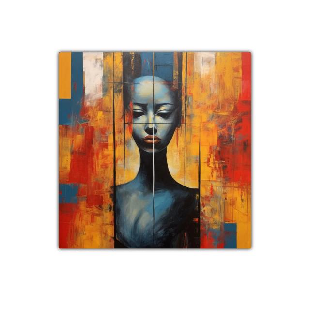 Rostro sereno en contraste vibrante y tonos cálidos