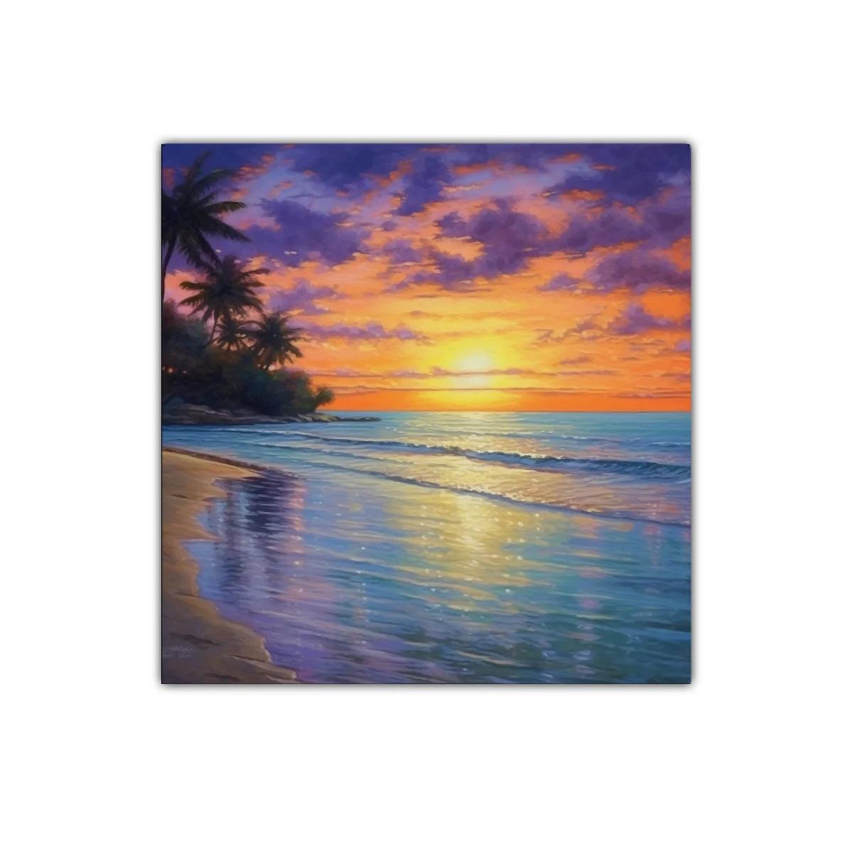 Atardecer tropical con palmeras y reflejos marinos — miniatura 1