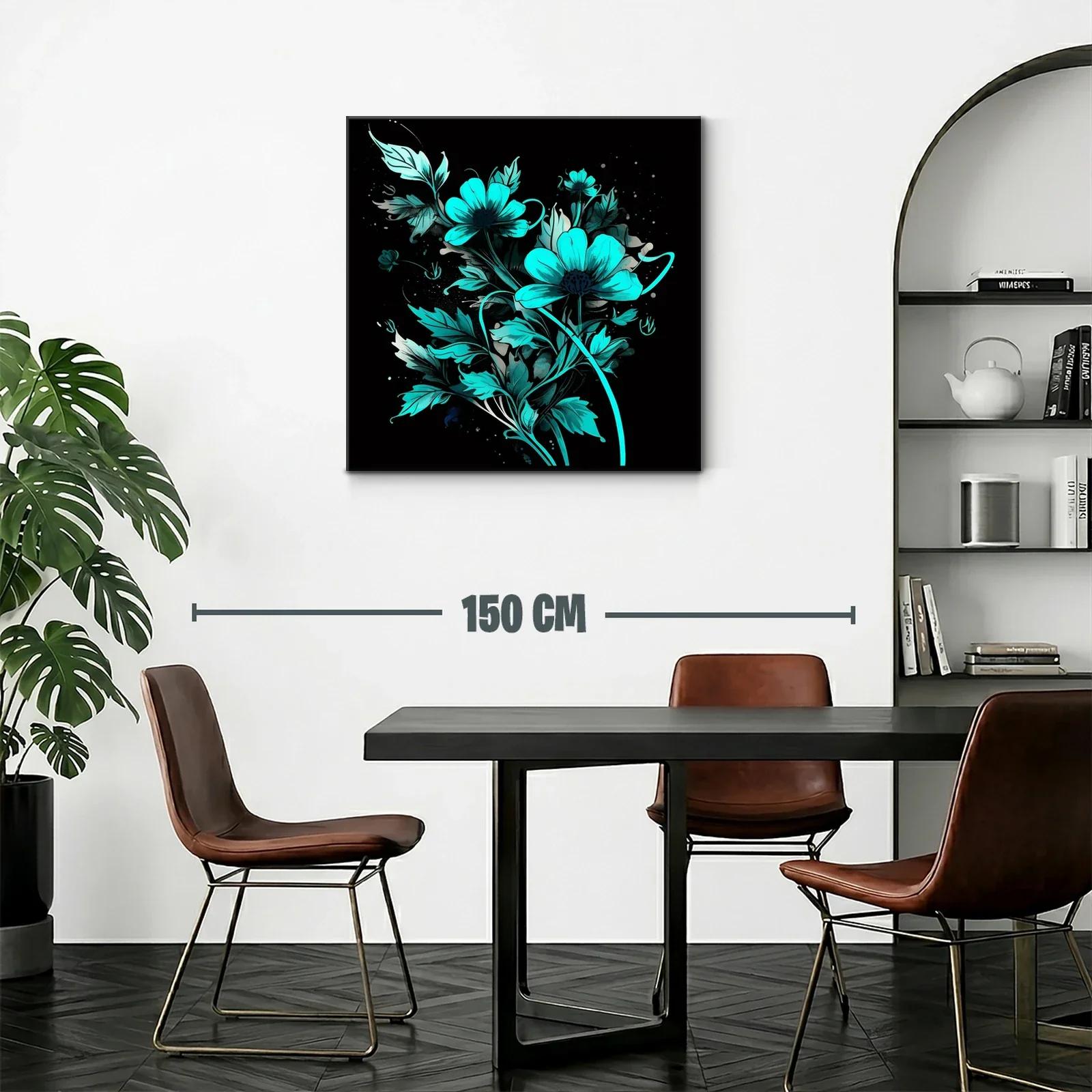 Flores vibrantes en tonos turquesa sobre fondo negro — miniatura 2
