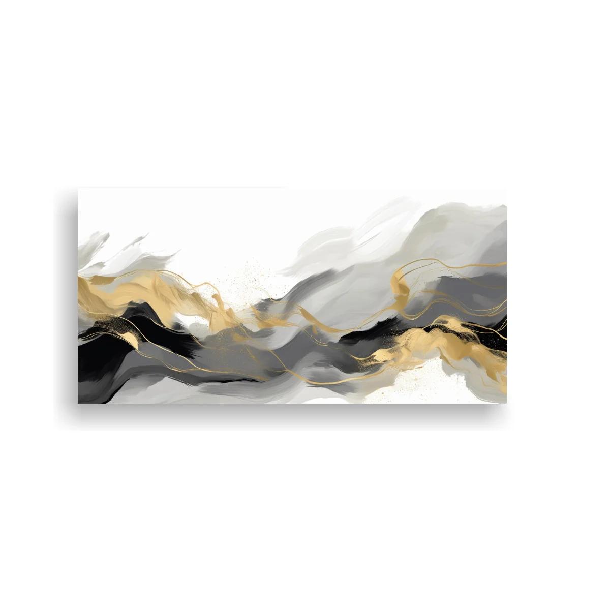 Cuadro paisaje abstracto de montañas con trazos dorados