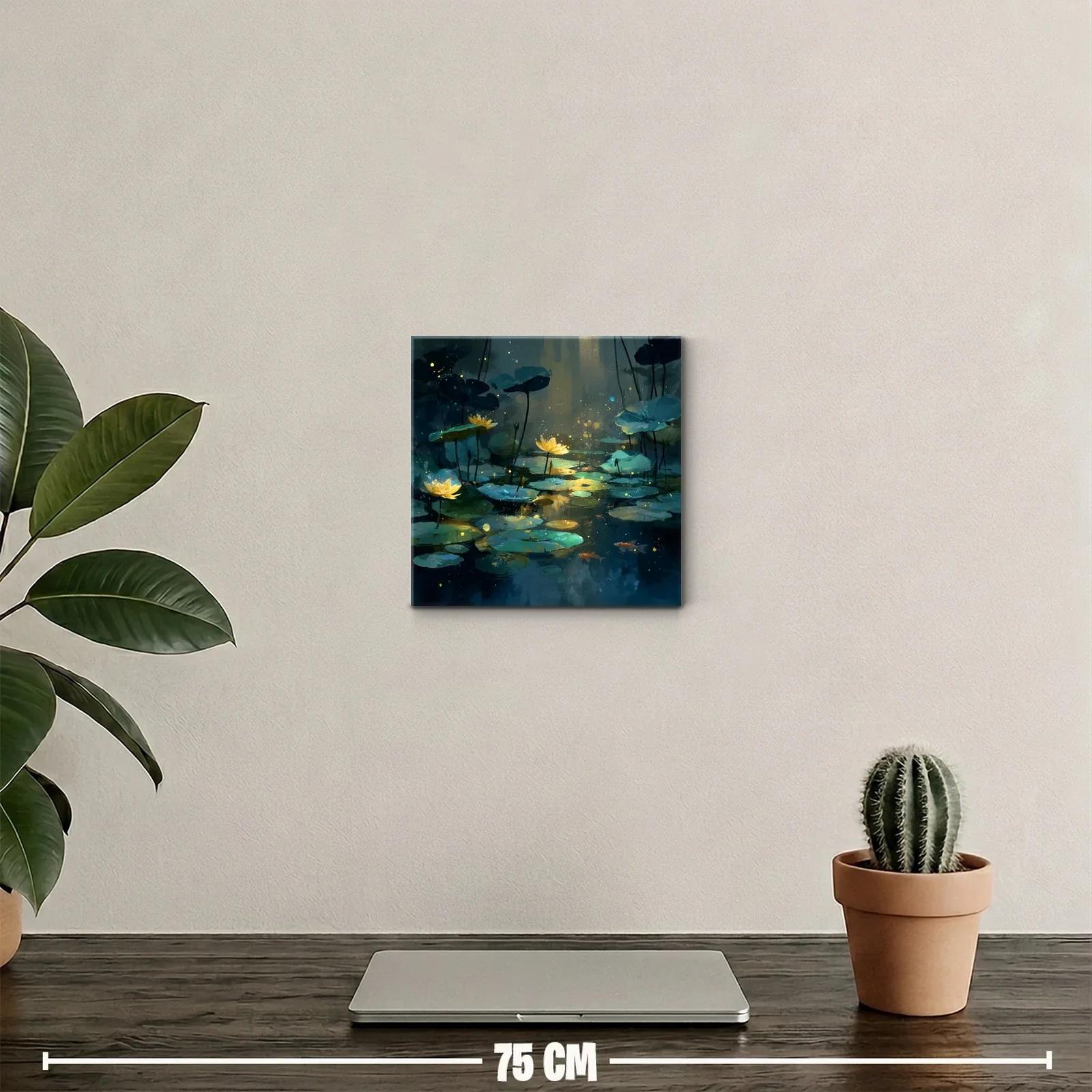 Estanque iluminado con flores y peces en tonos azules — miniatura 2