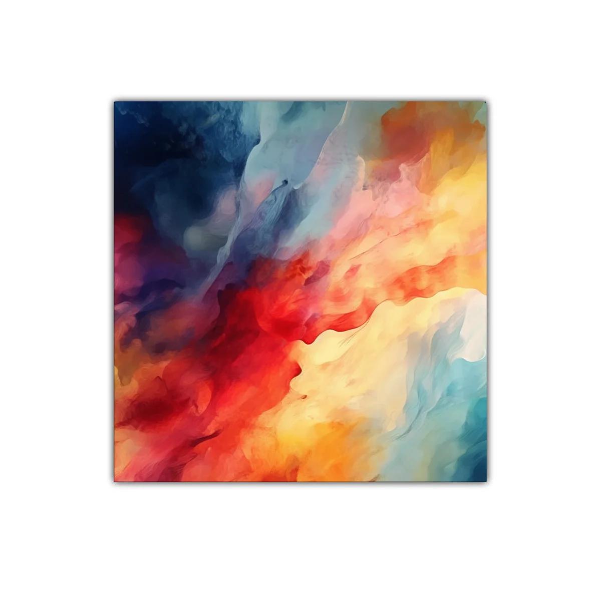 Cuadro abstracto con vibrantes tonos cálidos y fríos